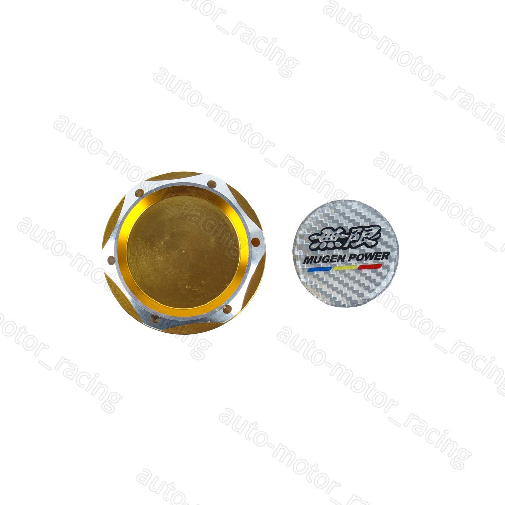 Premium Silver Carbon Mugen Racing Gold Engine Oil Filler Cap - Aluminum Oil Tank Cover for Honda, Acura, Toyota - Upgrade Your Car Engine Performance & Style