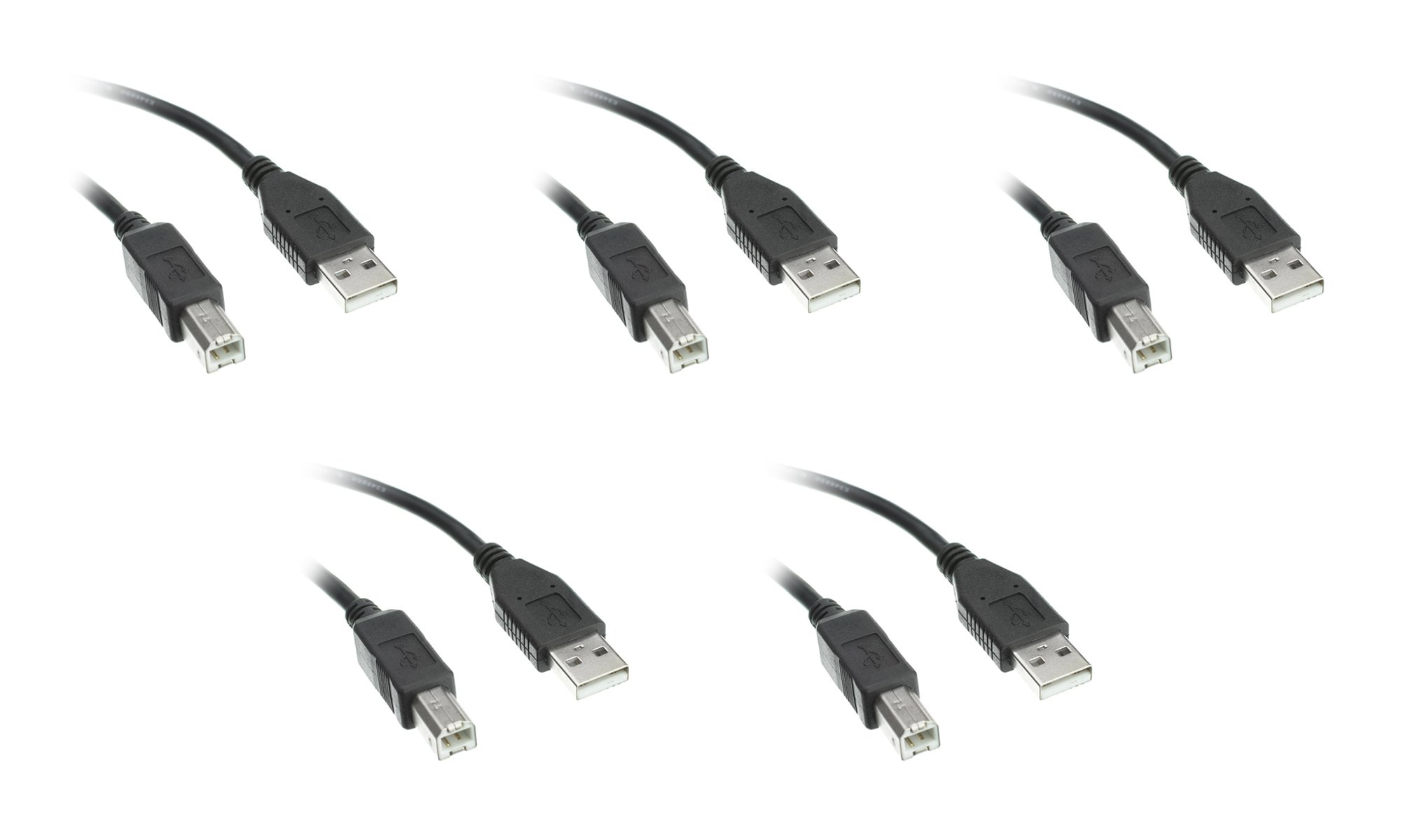 5-Pack USB 2.0 Printer Cable A Male to B Male 6ft High-Speed Data Sync Cord for Printers, Scanners, Hard Drives & More - Perfect for Office, Home & Studio Use