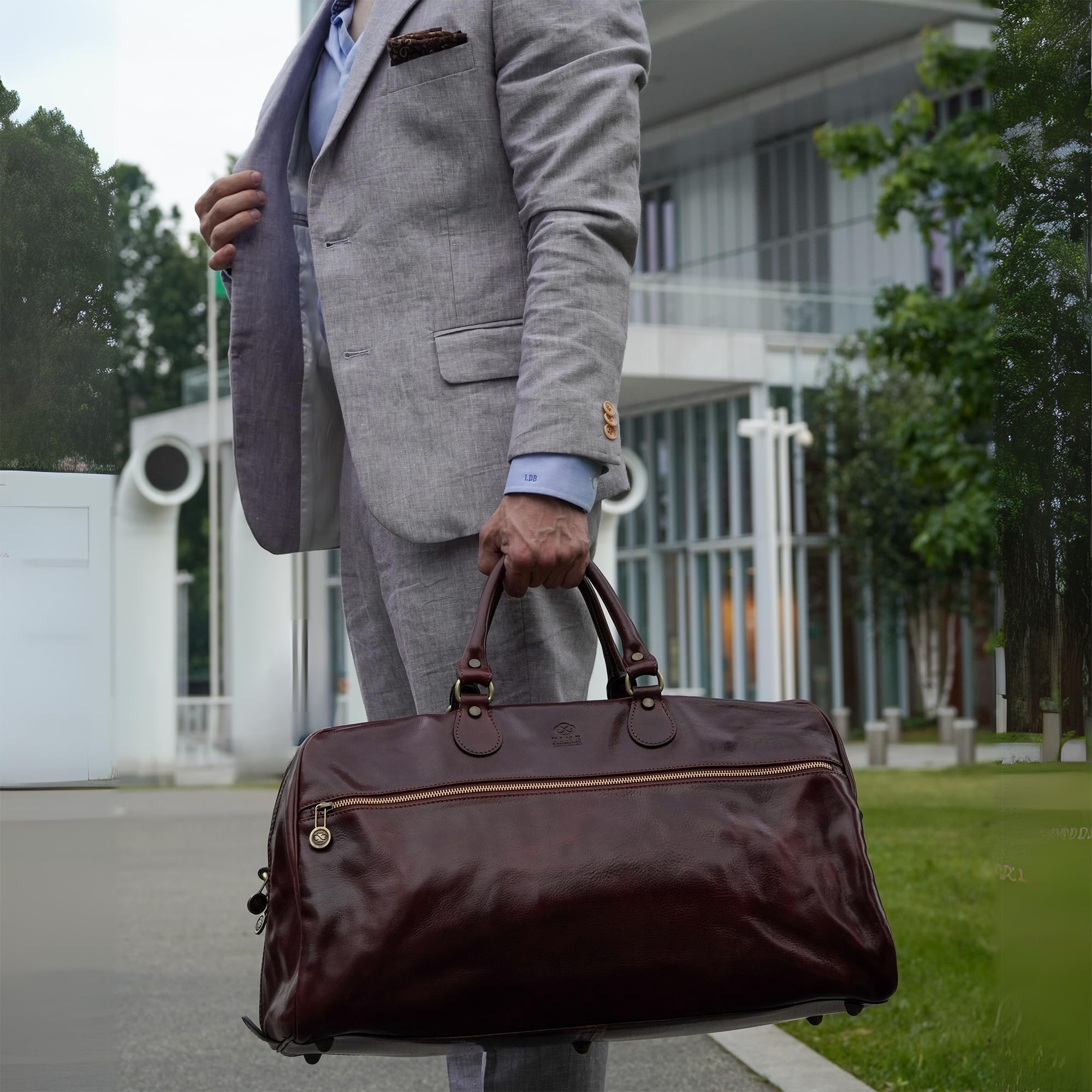 Premium Full Grain Leather Duffel Bag - Durable Travel & Gym Weekender Bag for Men & Women, Stylish Brown Carry-On for Business Trips, Workouts & Weekend Getaways