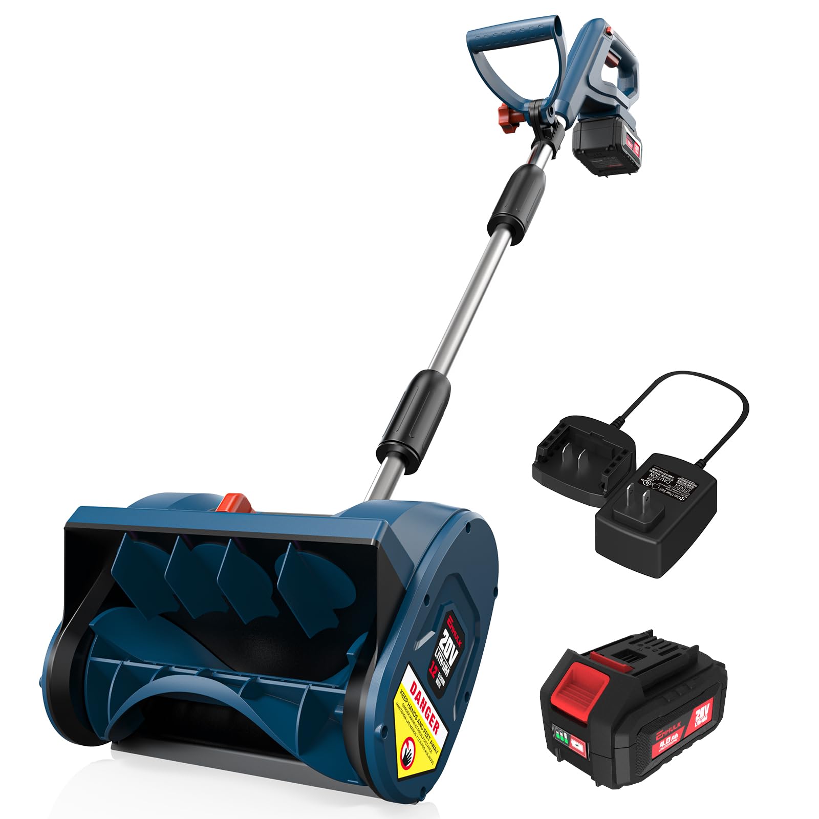 20V Cordless Snow Shovel - 12-Inch Battery Powered Snow Blower with 4-Ah Battery & Quick Charger, Adjustable Front Handle & Directional Plate - Perfect for Driveways, Sidewalks & Home Winter Maintenance