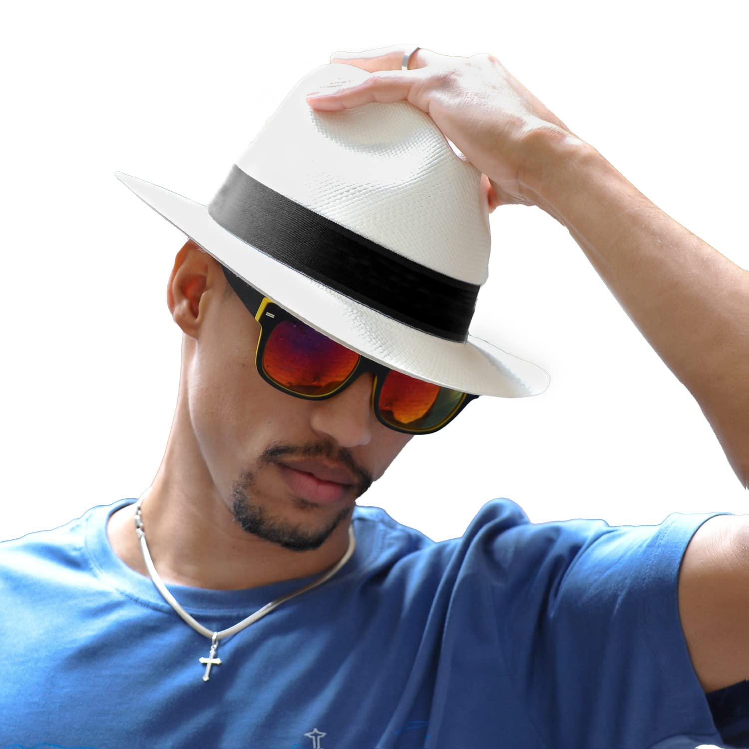 Premium Genuine Panama Hat for Men - Handmade in Ecuador with Adjustable Ribbon, Lightweight & Maximum Sun Protection - Montecristi Fedora Straw Hat (X-Large, Marfil) - Perfect for Beach, Travel & Outdoor Activities