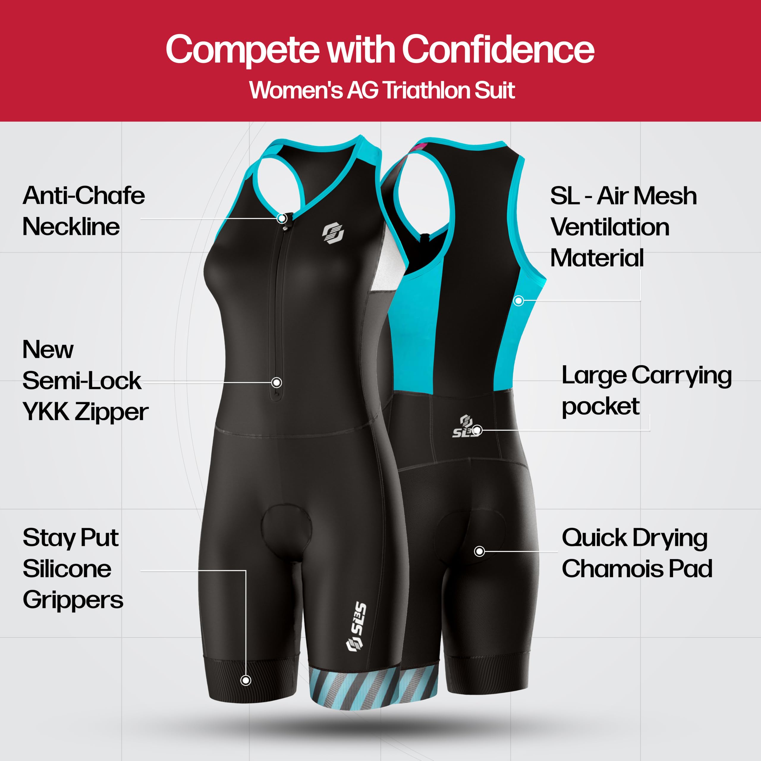 Women's Triathlon Suit - One Piece Triathlon Racing Suit with Comfortable & Durable FRT Fabric - No Shelf Bra - Perfect for Sprint, Olympic & Ironman Competitions