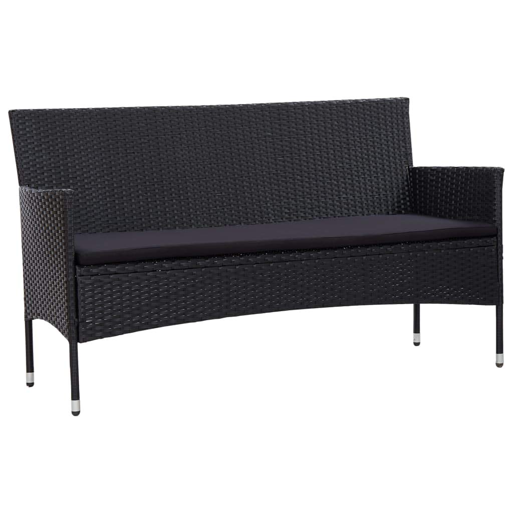 3-Seater Patio Sofa Set with Weather-Resistant Cushions - All-Weather Outdoor Furniture for Garden, Backyard, Poolside & Patio - Black Poly Rattan Lounge Seating for Relaxing & Entertaining
