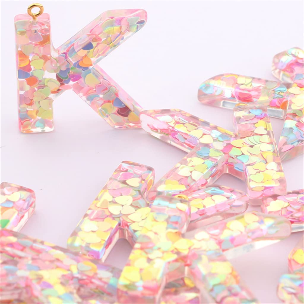 Personalized A-Z Alphabet Resin Keychain with Clear Heart Sequins - Initial Letter Key Ring for Women, Bag Charms & Accessories - Perfect for Gifts, Keychains, Backpacks & Purse Decor