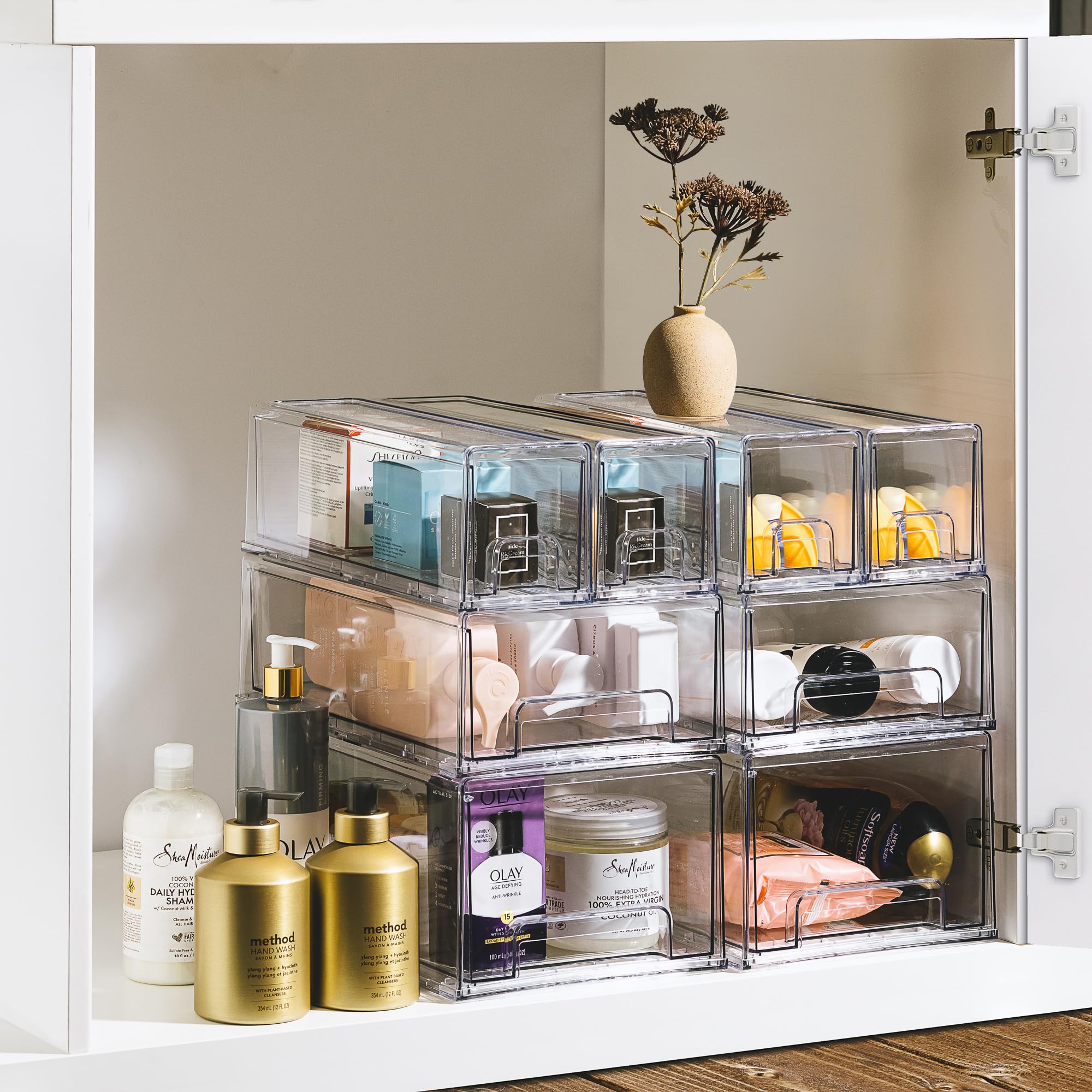 Sorbus Stackable Storage Drawers - 1 Large & 2 Small Plastic Organizer Bins for Closet, Bathroom, Pantry, Clothes & Home Organization - Space-Saving Storage Solution for Bedroom, Office & Kids Room
