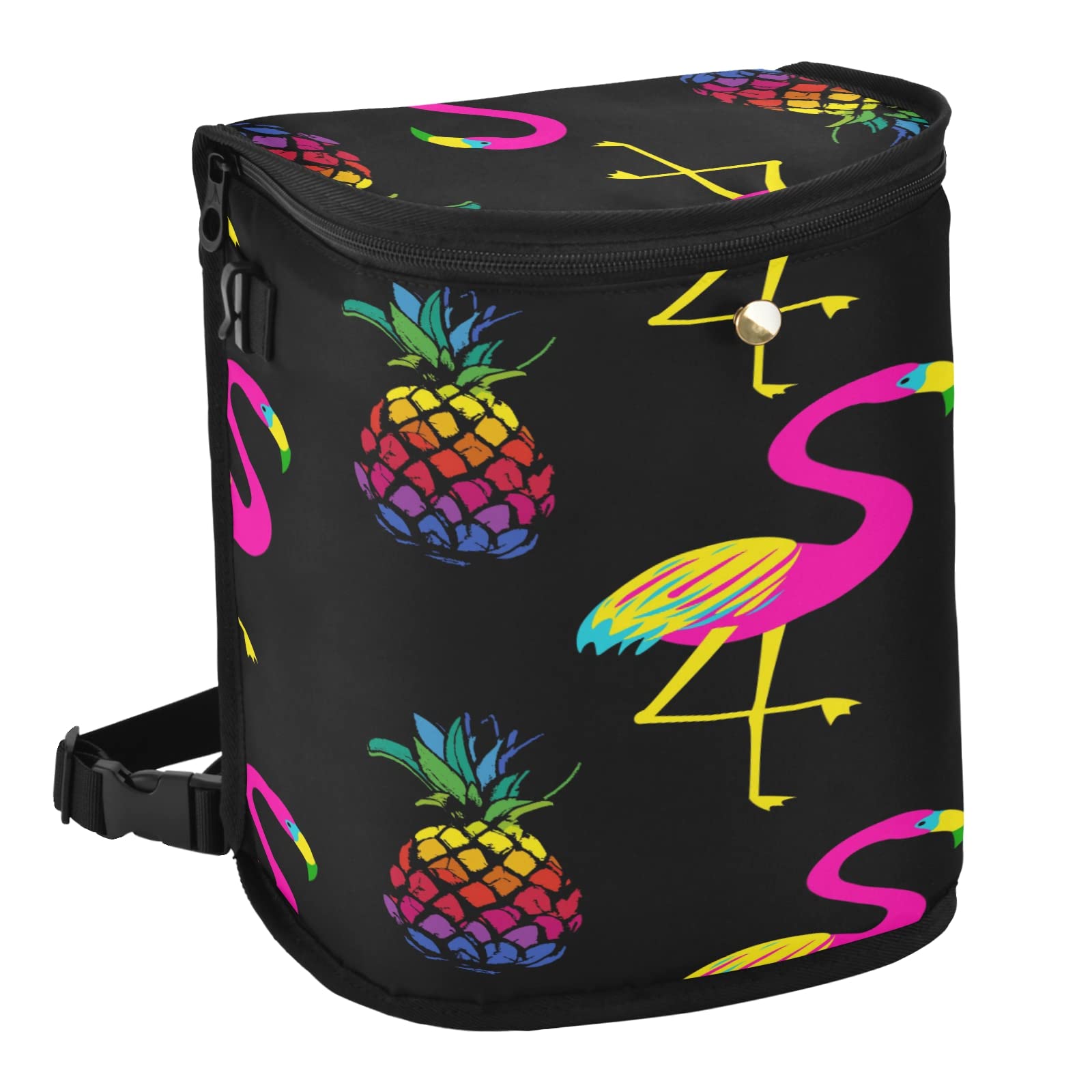 Leak Proof Car Trash Can with Aluminum Film - Waterproof Hanging Car Garbage Bin Organizer - Multipurpose Vehicle Waste Basket for Road Trips, Camping & Daily Commute (Colorful Flamingo & Pineapple Design)