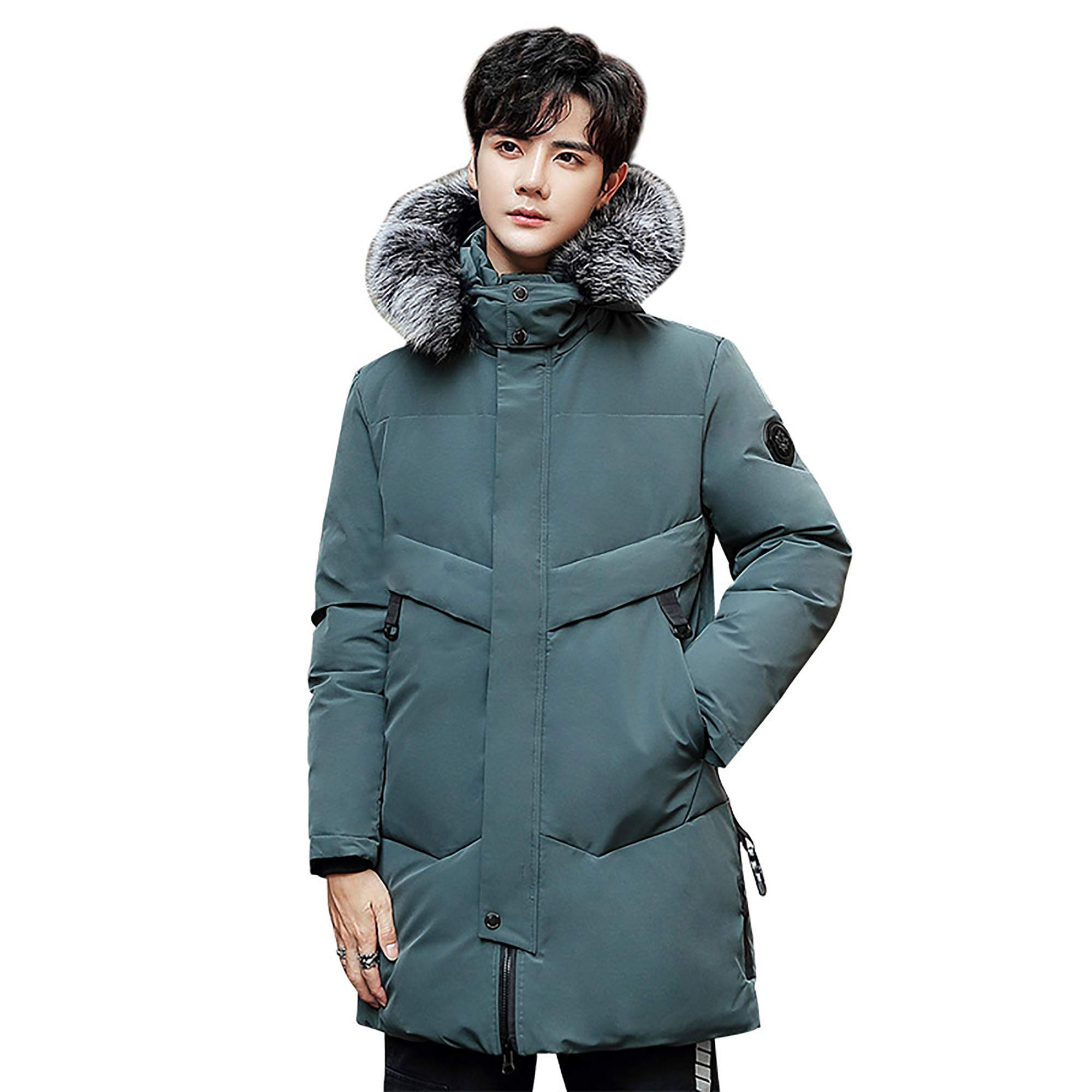 Men's Winter Down Jacket with Fur Collar - Thick Windproof Long Down Coat for Cold Weather - Casual Overcoat for Outdoor Activities, Travel & Daily Wear