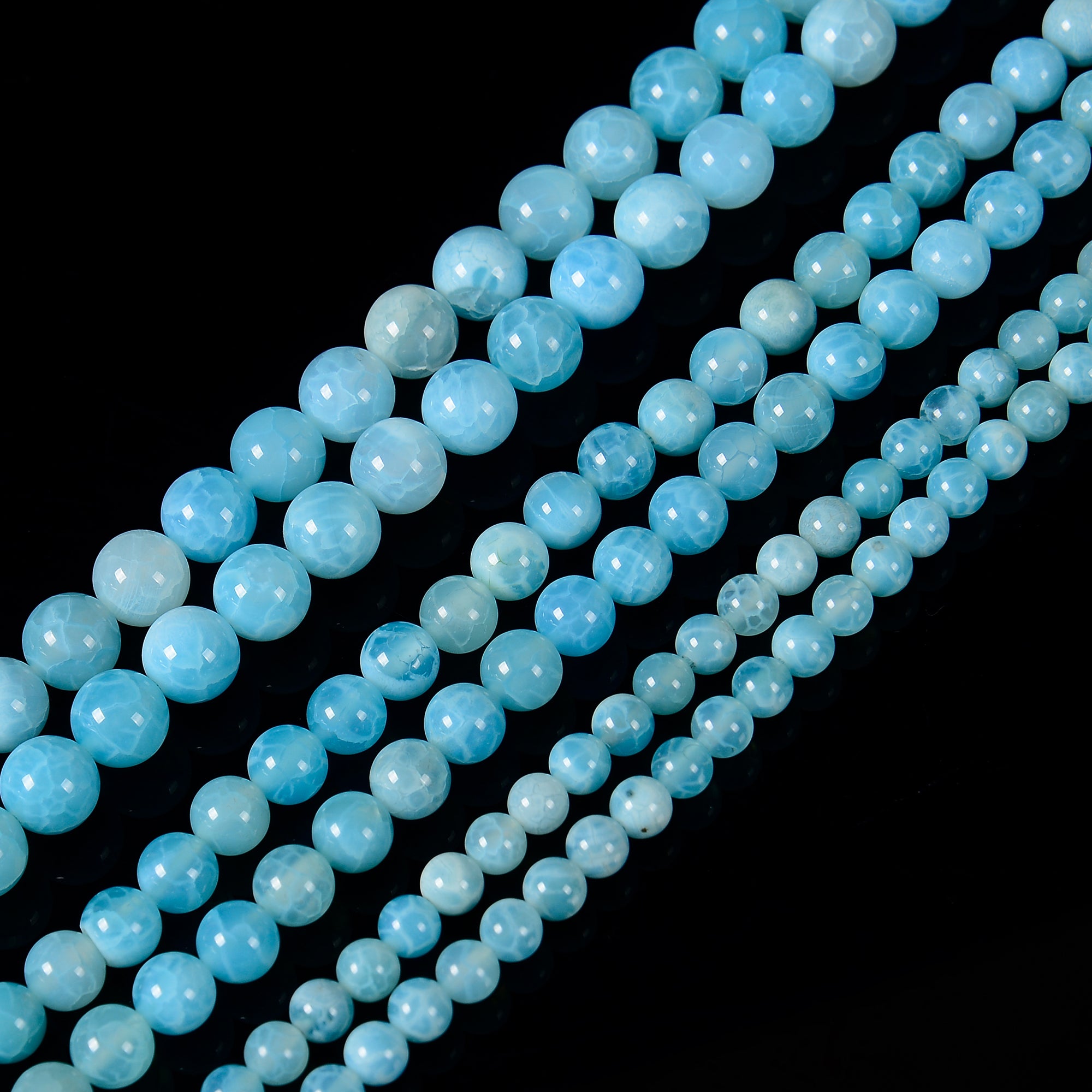 Blue Crackled Chalcedony Smooth Round Beads - 6mm, 8mm, 10mm, 12mm, 15.5 Strand - Natural Stone Beads for Jewelry Making, DIY Bracelets & Necklaces - Perfect for Crafting, Gifts & Spiritual Healing