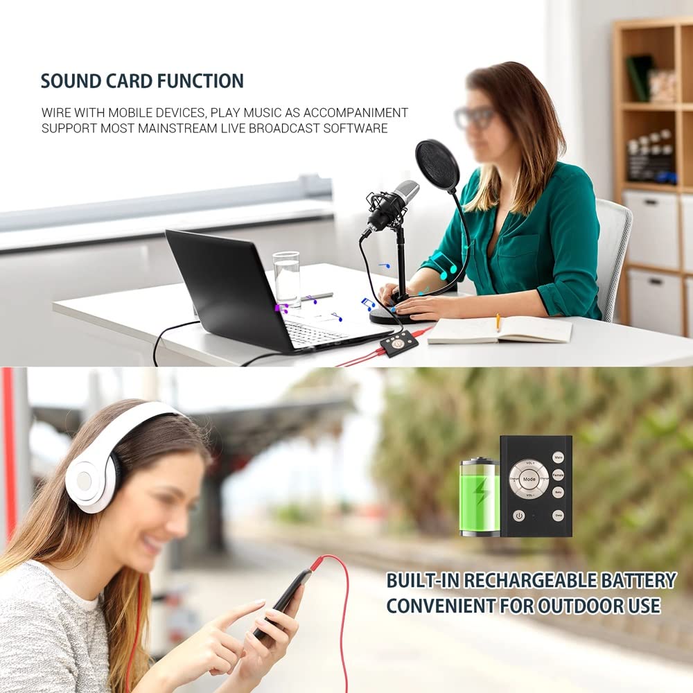 DLOETT Mini Sound Card Voice Changer with 100+ Sound Effects - Compatible with Smartphone & Computer for Live Streaming, Gaming, Online Chat (Perfect for TikTok, YouTube, Podcast & Voice Modulation)
