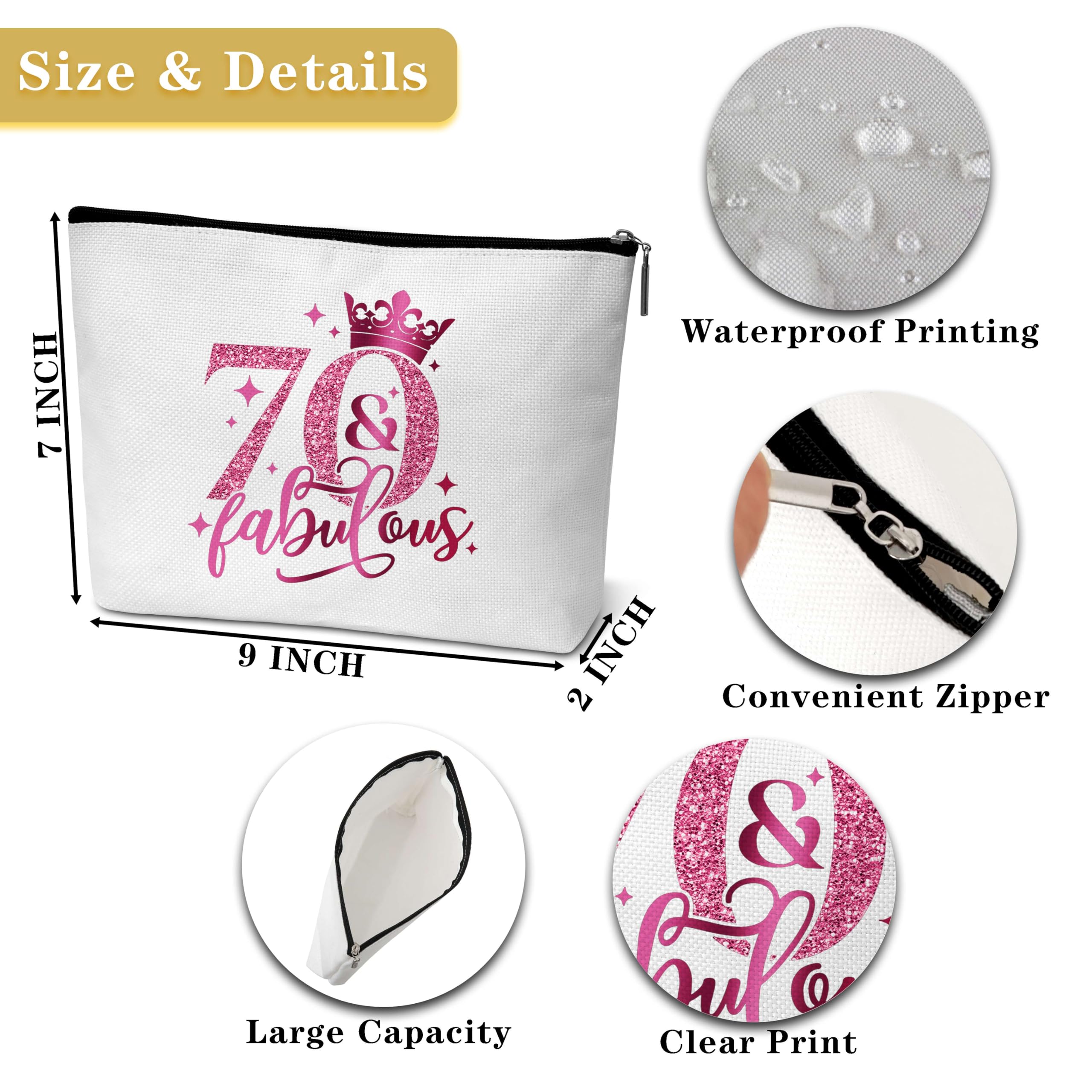 GREOXG 70th Birthday Gift for Women - Elegant Pink Makeup Bag for 70 Year Old Women, Perfect Birthday Present for Mom, Grandma, Sister & Friends | Great for Travel, Spa Days & Special Occasions