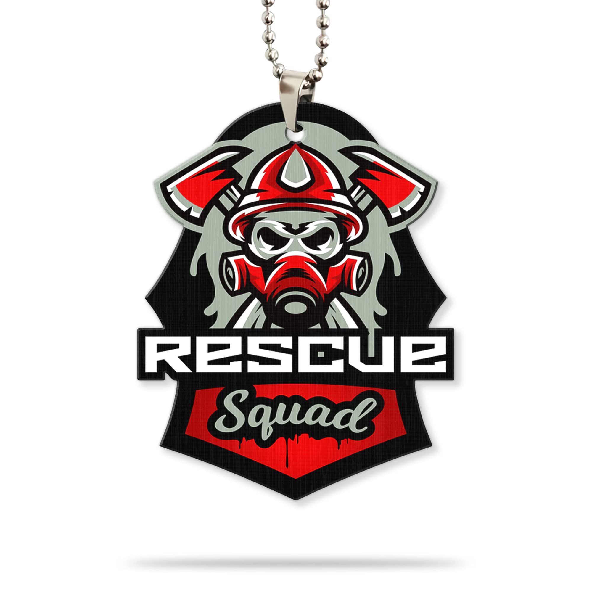Firefighter Skull Car Charm - Gas Mask & Axes Rescue Squad Hanging Ornament for Rearview Mirror | Wooden Car Interior Decor Gift for Fireman Enthusiasts | Perfect for First Responders, EMS, & Fire Dept Gifts