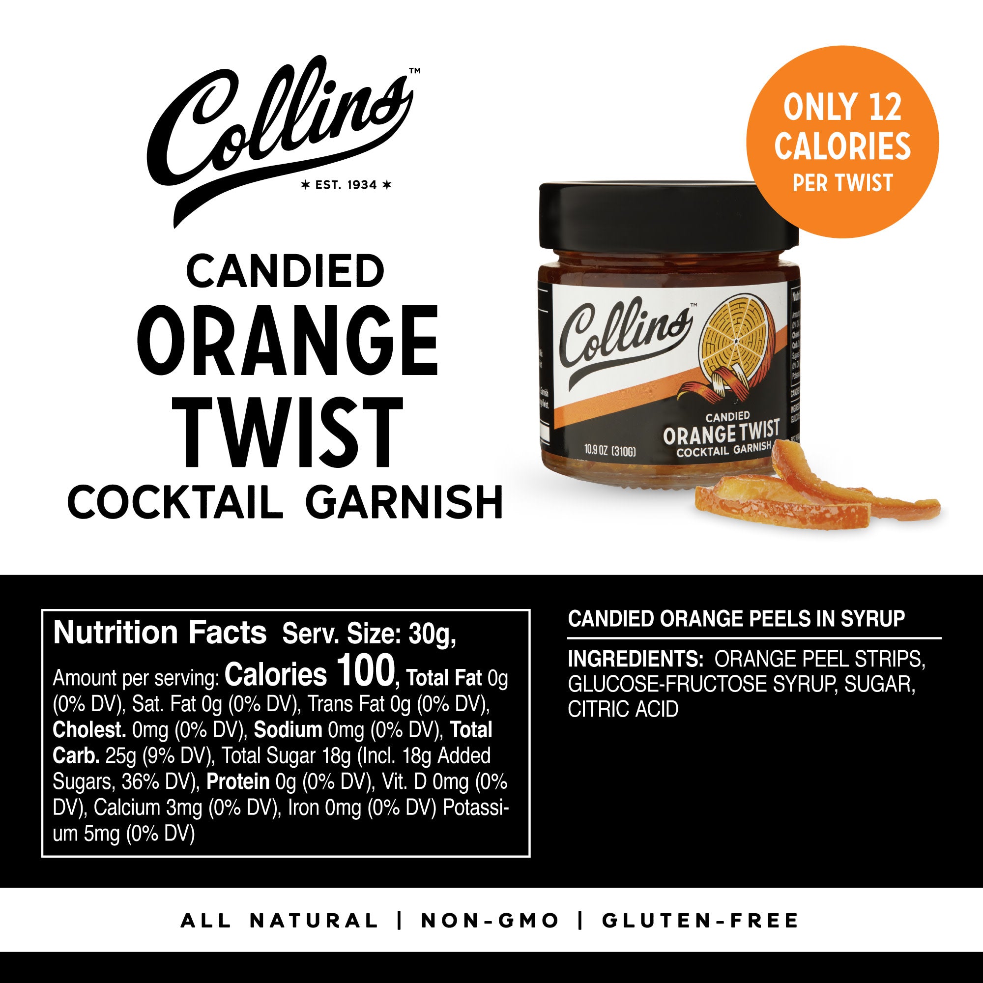 Sweet Candied Orange Peel in Syrup - 10.9 oz Jar | Gourmet Dessert Topping for Cakes, Cocktails & Baking | Premium Candied Fruit Gift