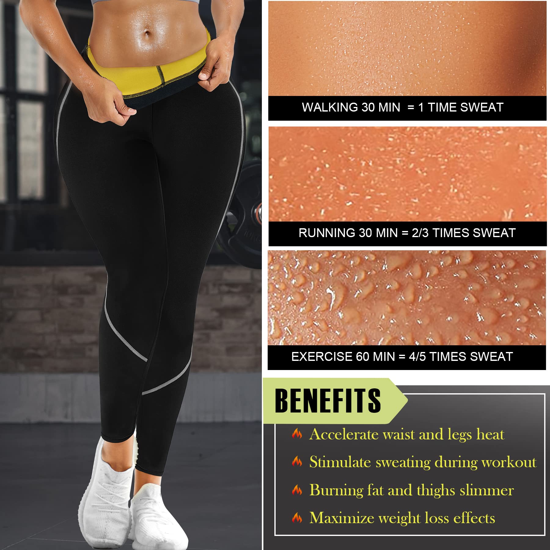 Thermo Slimming Neoprene Sauna Leggings for Women - Weight Loss Workout Running Compression Pants - Ideal for Gym, Yoga & Hot Yoga Sessions