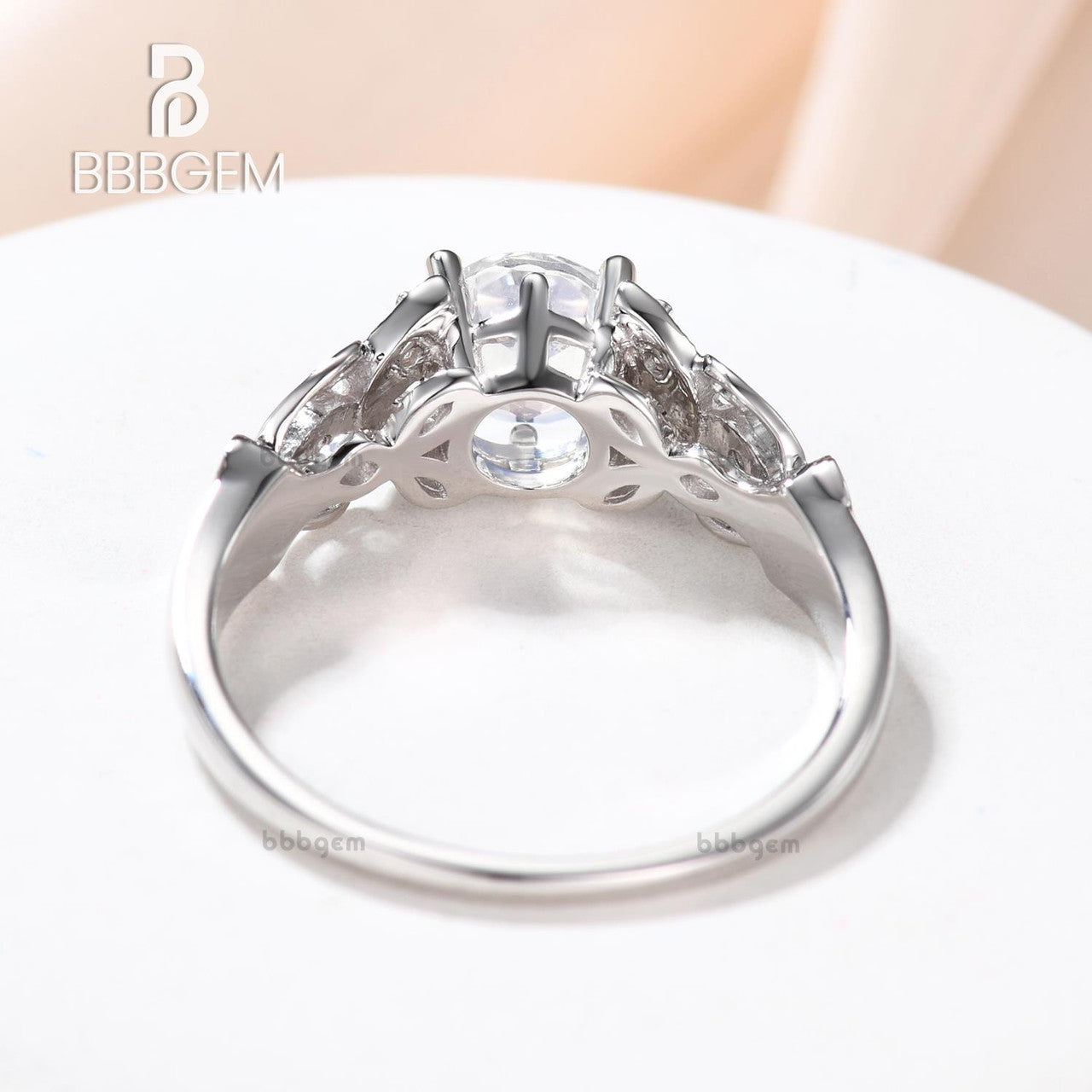 Moonstone Engagement Ring for Women - 14K White Gold Floral Eternity Band with Diamonds | Wedding, Anniversary, Promise Ring Gift Idea | Perfect for Proposals, Bridal Jewelry & Special Occasions