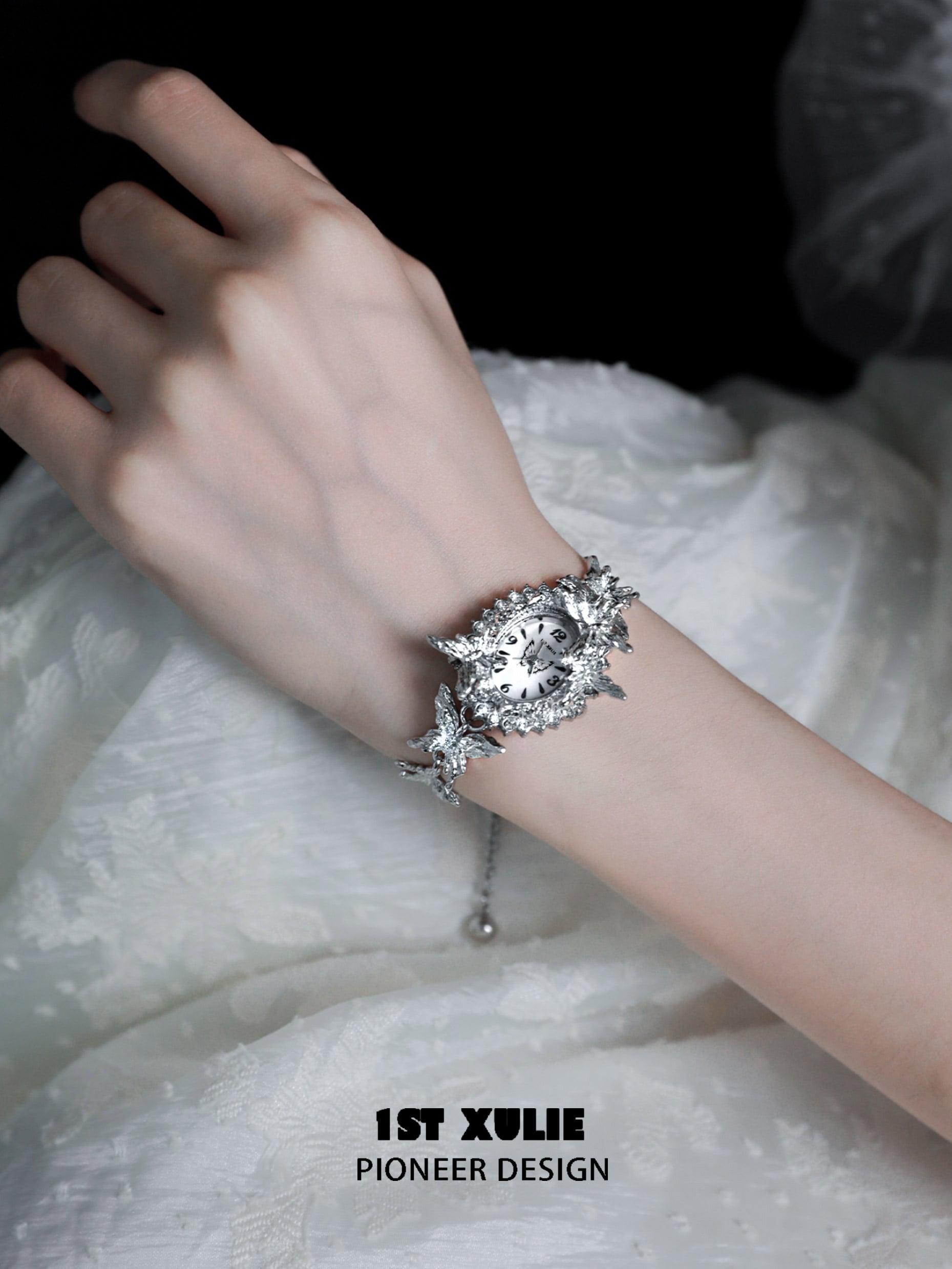 18K Platinum Plated Moissanite Watch Bracelet for Women - Luxury Diamond-Like Jewelry Gift for Anniversary, Valentine's Day & Special Occasions
