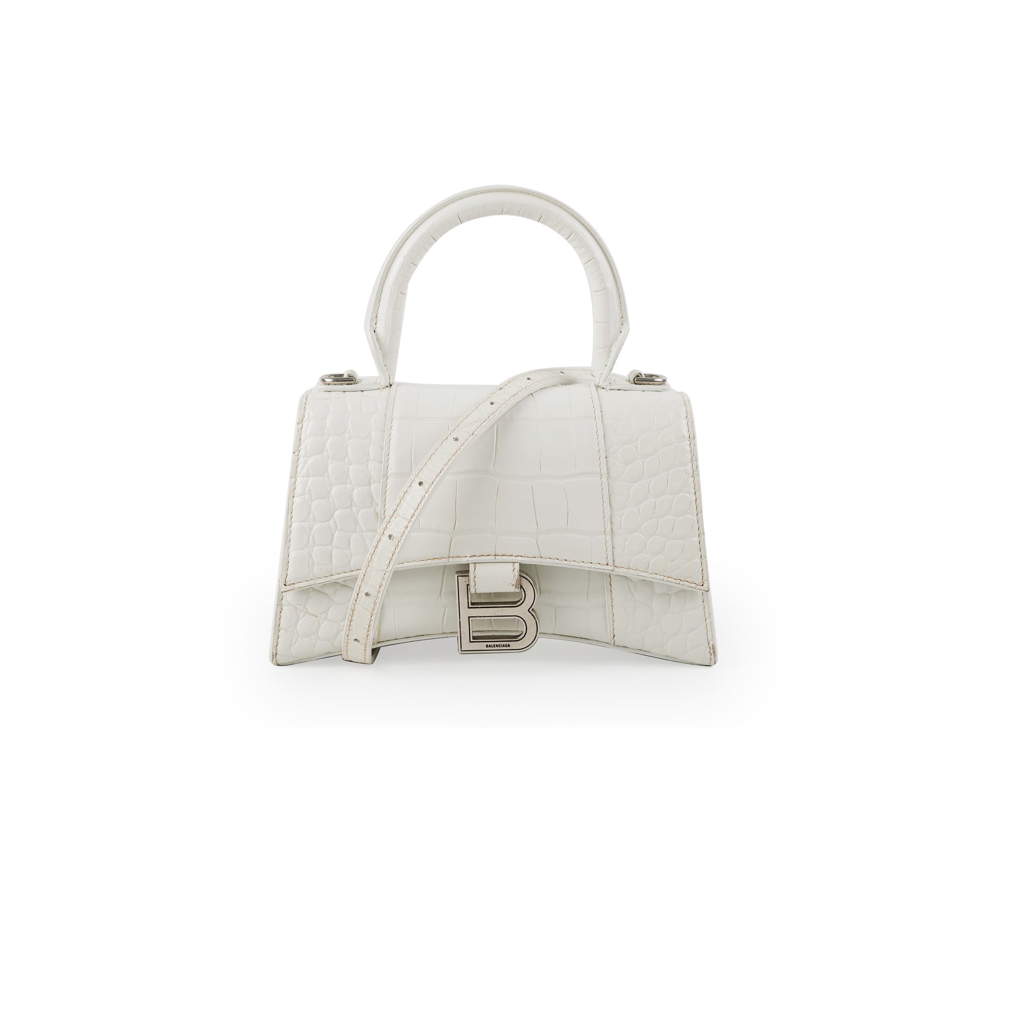 Balenciaga Hourglass XS Handbag in White Crocodile Embossed Leather - Perfect for Evening Parties, Luxury Events & Fashion Accessories