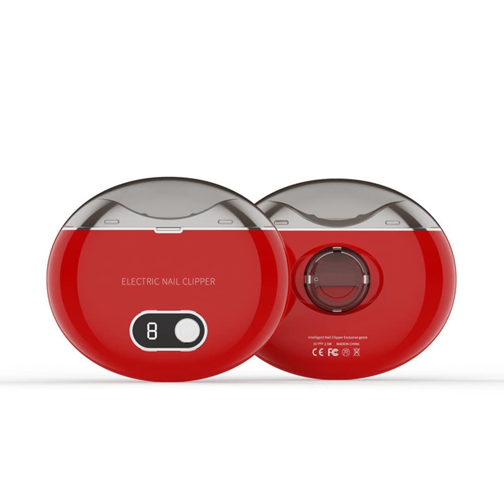Electric Automatic Nail Clipper Set with LED Light - Safe Nail Trimmer for Babies & Adults - Perfect for Home, Travel & Pedicure Care (Red)