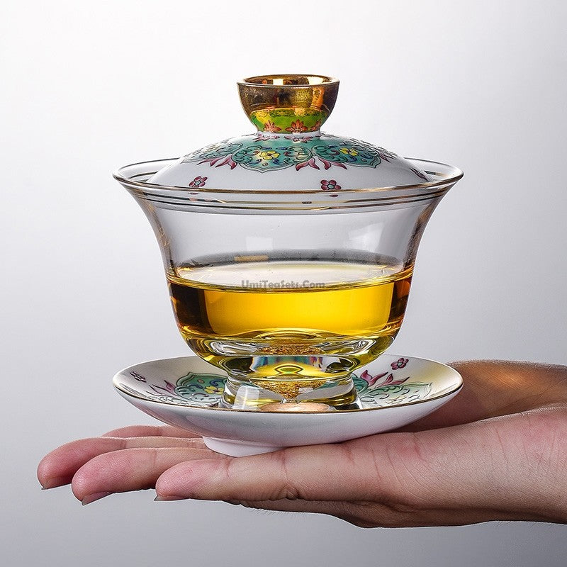 Premium Enamel Porcelain & Glass Gaiwan Tea Set - Traditional Chinese Brewing Cup for Loose Leaf Tea - Perfect for Tea Ceremonies, Home Use & Gifts