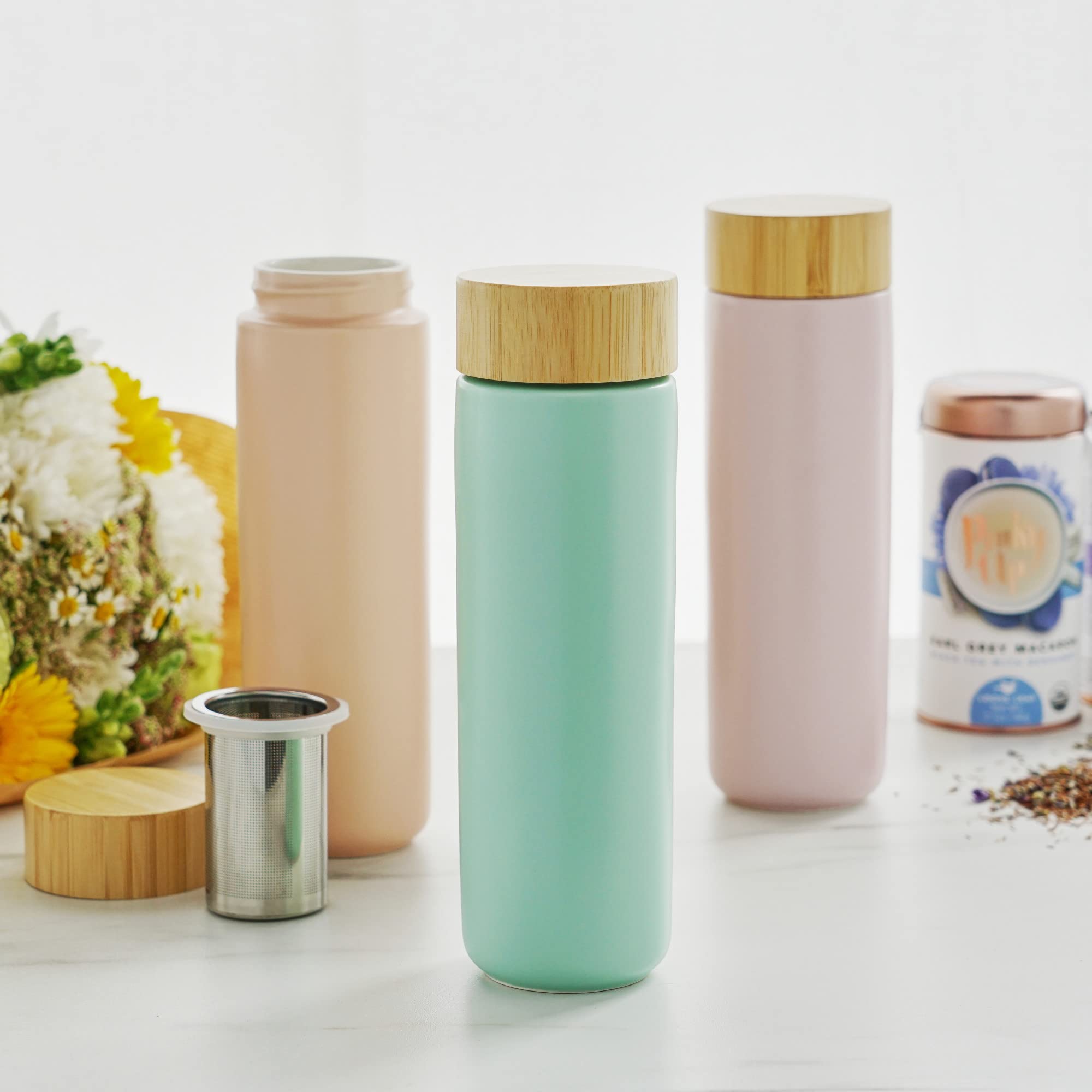 Pinky Up Tatyana Ceramic Tea Infuser Mug with Stainless Steel Filter & Bamboo Lid - 12oz Turquoise Tea Cup - Perfect for Loose Leaf Tea, Herbal Tea & Office/Home Use