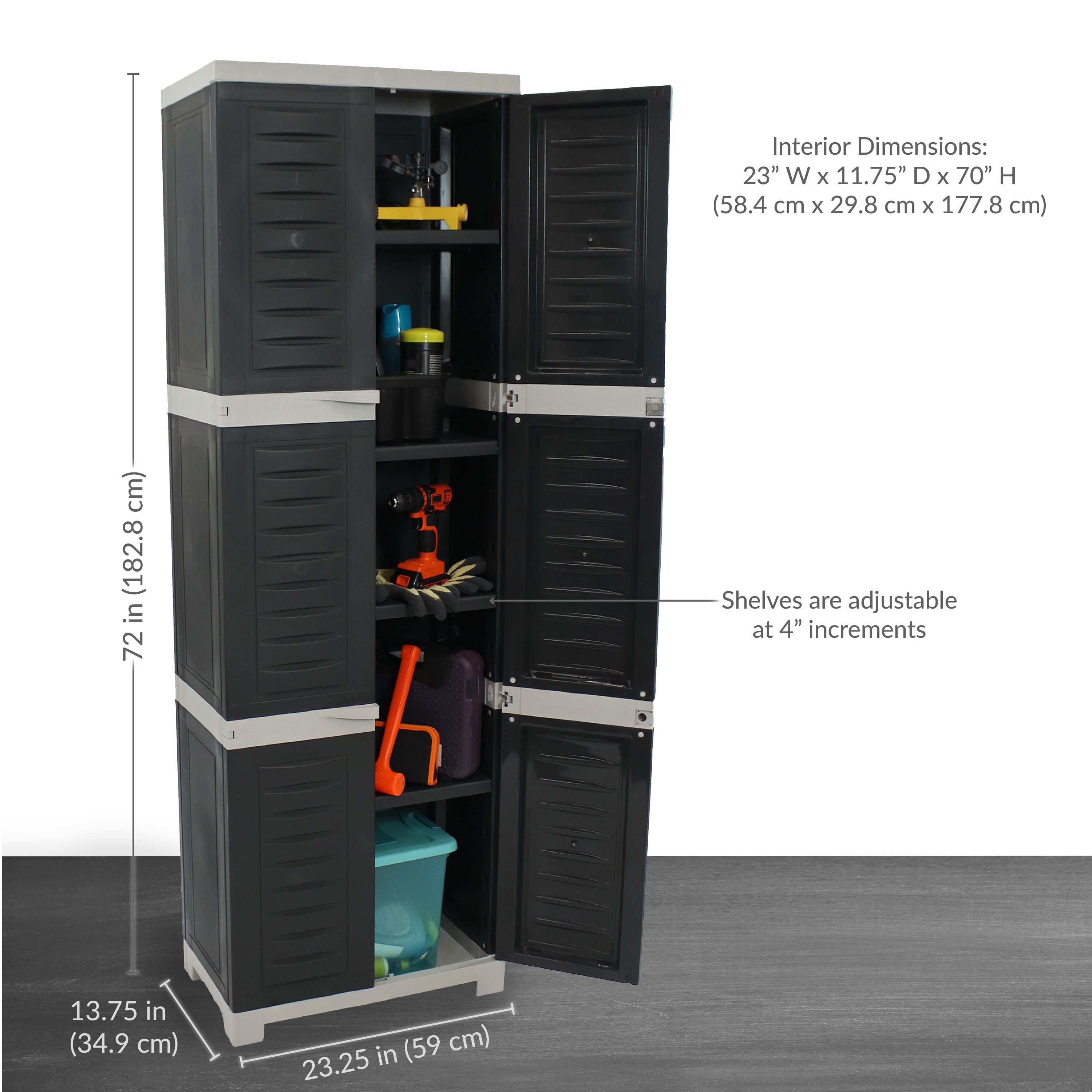 Sunnydaze 4-Shelf Plastic Lockable Storage Cabinet - 72 Inch Heavy Duty Utility Organizer for Garage, Shed, or Outdoor Storage | Weather-Resistant & Secure Shelving Unit