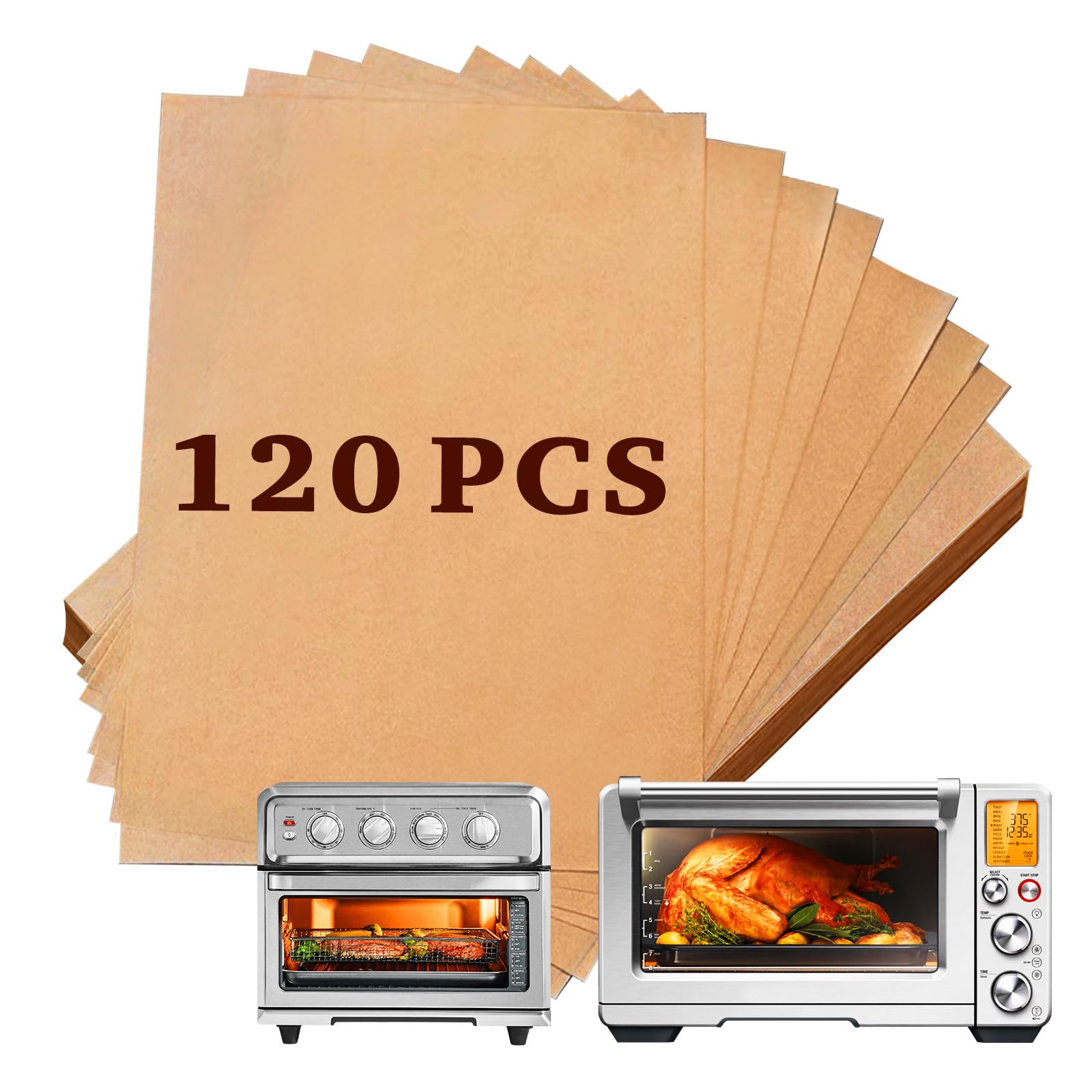 120 Pcs 9''x13'' Air Fryer Parchment Paper Liners - Compatible with Breville Smart Oven Air Fryer Pro BOV900BSS & Cuisinart Toaster Oven Combo - Disposable Non-Stick Baking Sheets for Healthy Cooking, Roasting & Reheating Food
