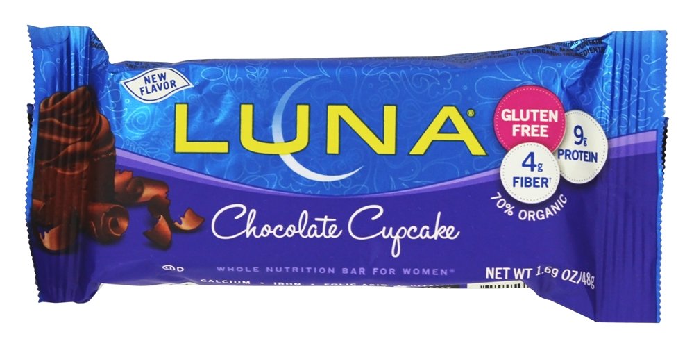 LUNA BAR Gluten Free Protein Snack Bars - Chocolate Cupcake Flavor, 8g Plant-Based Protein, Non-GMO, Vegan - Healthy On-the-Go Snacks for Workouts, Hiking & Travel (1.69oz, 30 Count Pack)
