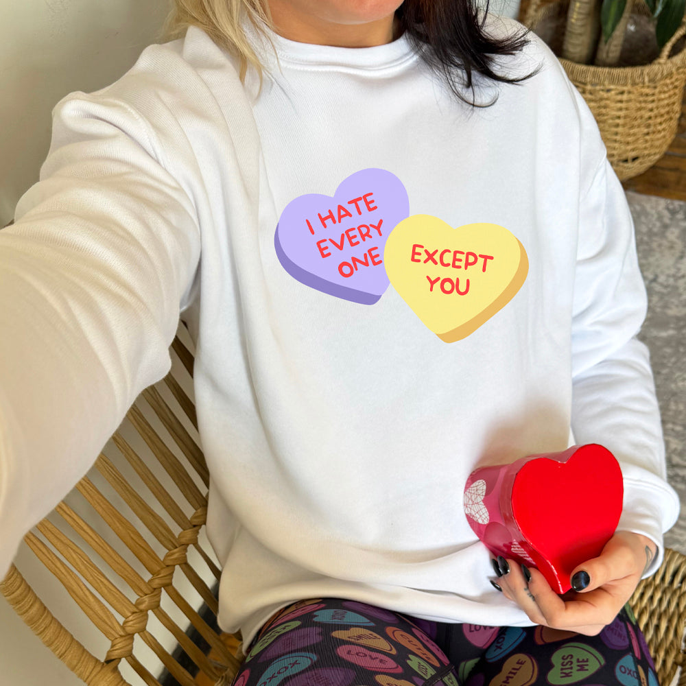 I Hate Everyone Except You Crew Neck Sweatshirt - Funny Sarcastic Graphic Pullover for Women & Men - Perfect for Casual Wear, Gifts, and Everyday Outfits