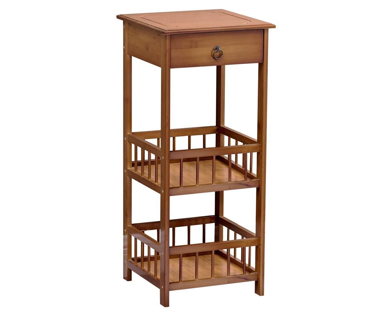 3-Tier Bamboo Side Table with Drawer - Multi-Purpose End Table for Bedroom, Living Room & Office - Nightstand, Sofa Table & Chairside Organizer - Natural Home Decor Furniture for Small Spaces