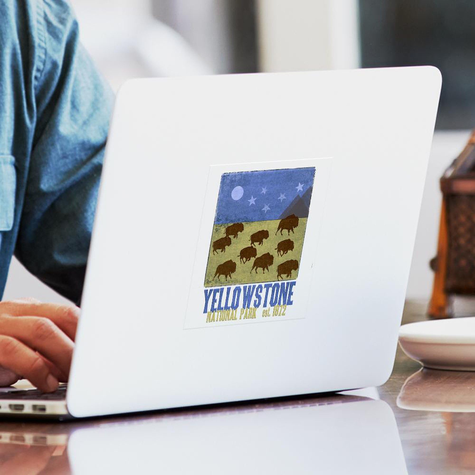 Yellowstone National Park Bison Scene Square Sticker 3x3 Inch - Durable Car Bumper Decal for Laptops, Water Bottles & Outdoor Gear - Perfect for Nature Lovers & Road Trip Enthusiasts