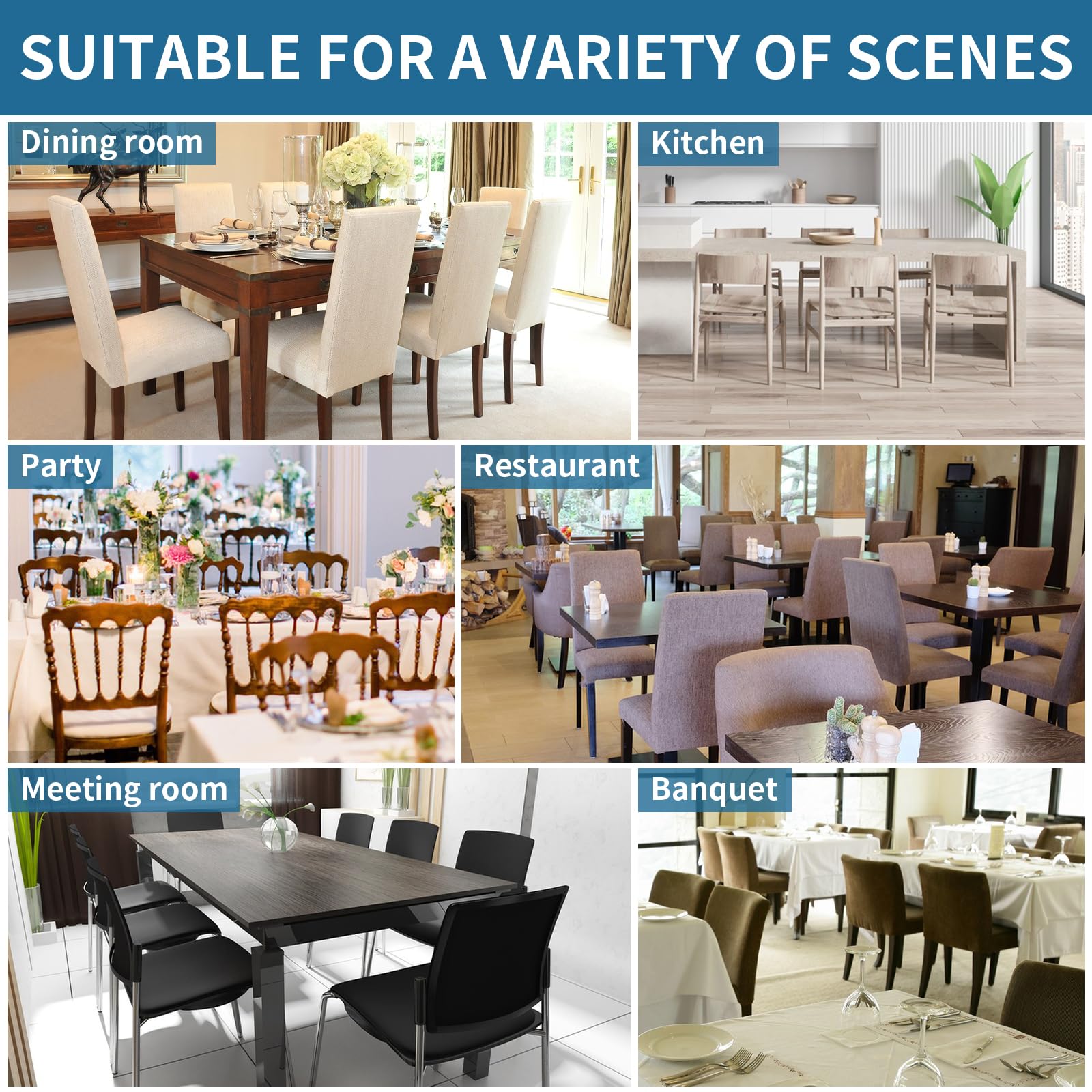 Stretch Dining Room Chair Covers Set of 6 - Washable & Removable Slipcovers for Dining Chairs, Hotel, Wedding Ceremony - Perfect for Home Decor, Restaurant, and Event Seating