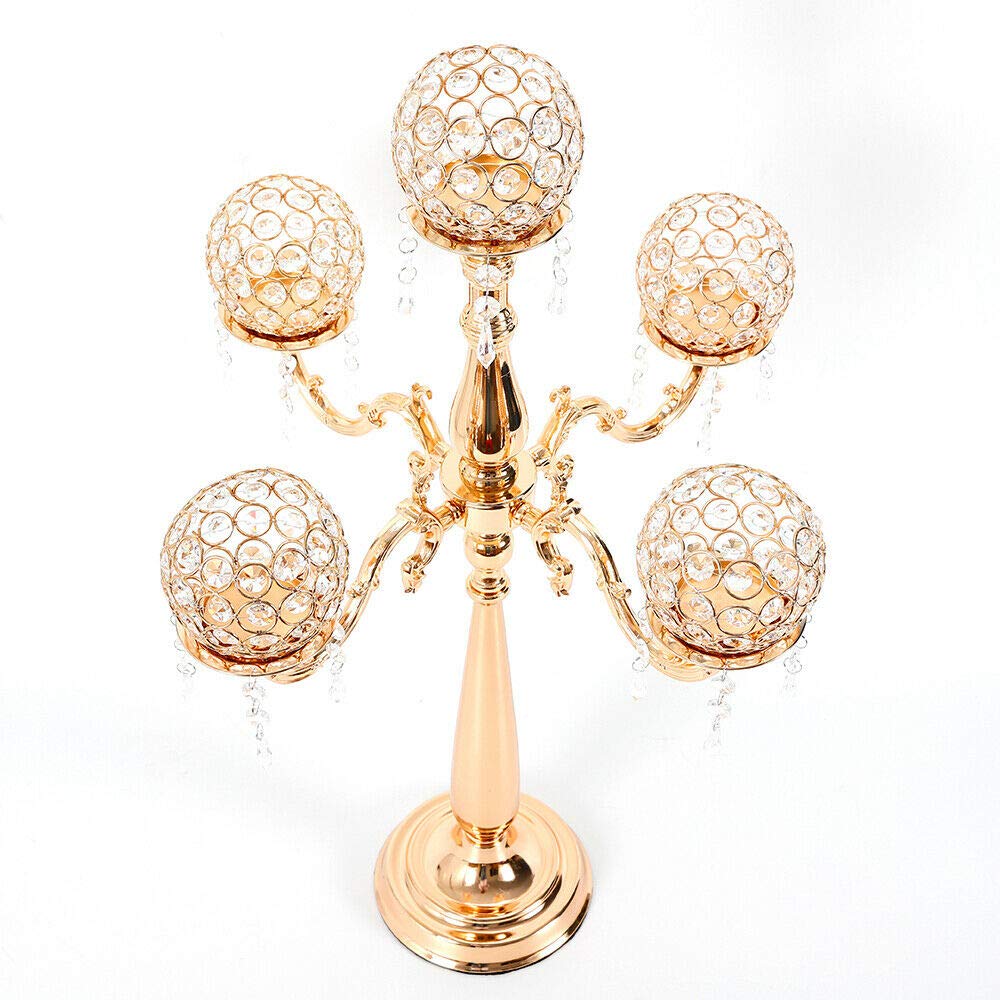 5-Arm Crystal Candle Holders Gold - 29.1