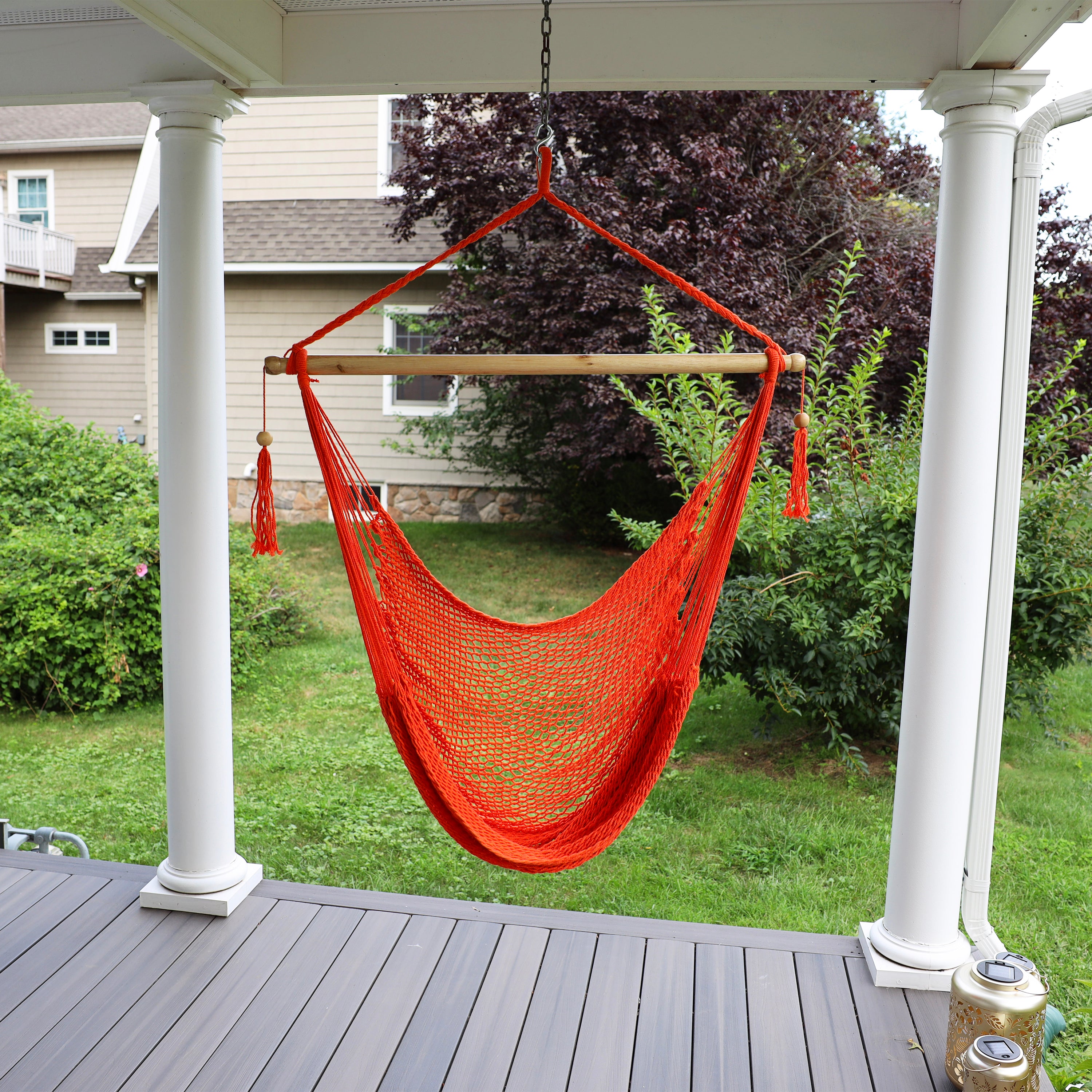 Bliss Hammocks BHC 412OR Island Rope Hammock Chair with Spreader Bar & Hanging Hardware - 40 Inch Wide, 265 lb Weight Capacity (Orange) - Perfect for Patio, Backyard, Porch, and Outdoor Relaxation