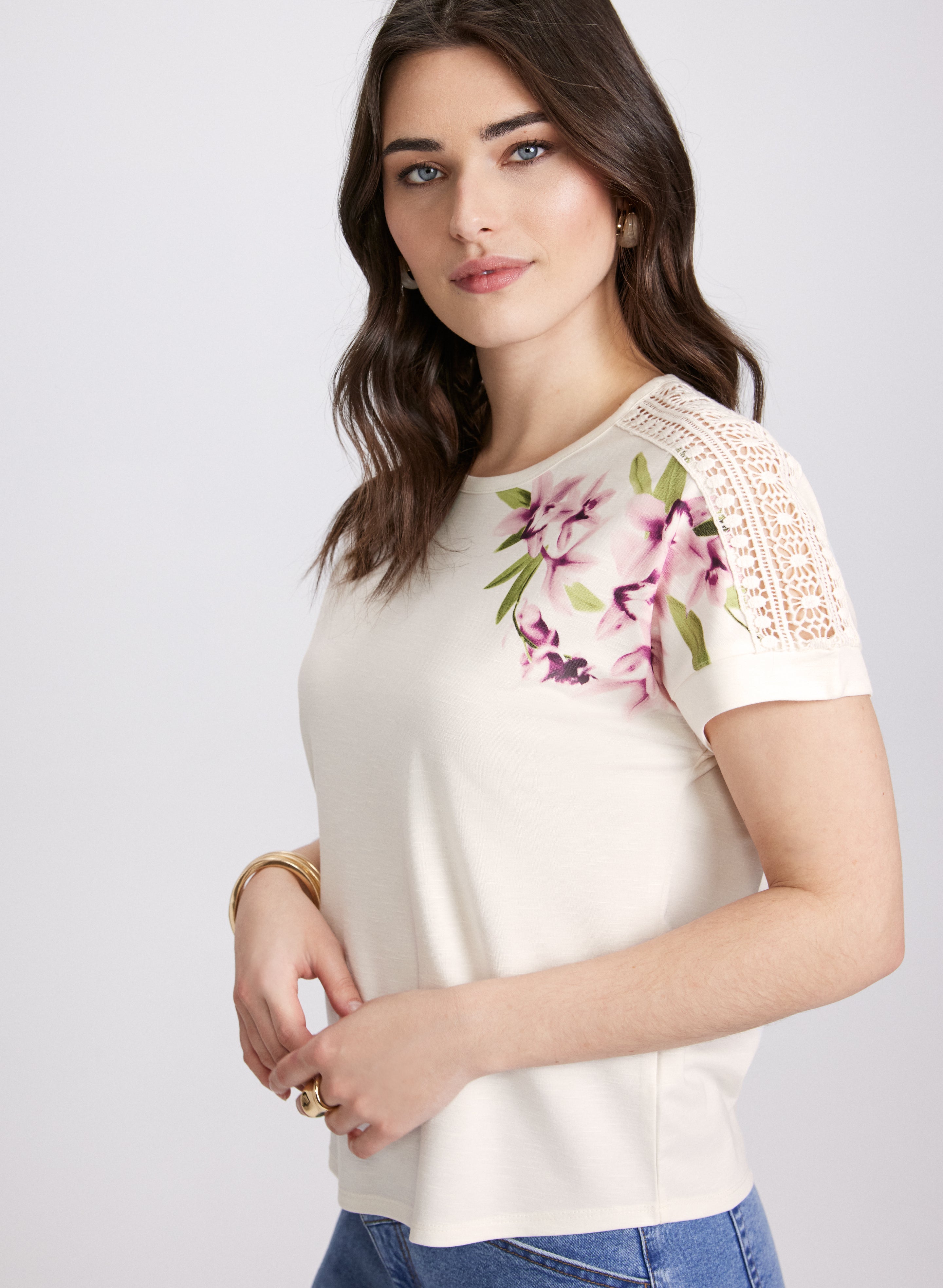 Floral Print T-Shirt for Women - Soft Cotton Short Sleeve Blouse - Casual Summer Top for Outdoors, Travel & Daily Wear