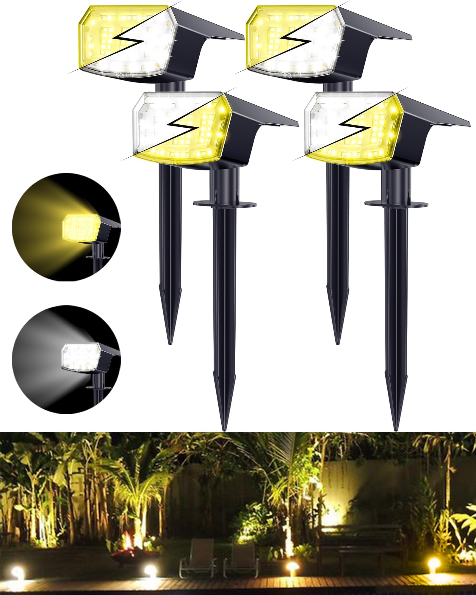 4 Pack Solar Spot Lights Outdoor Waterproof - Warm White & Nature Light Solar Landscape Lighting for Garden, Yard, Driveway, Walkway | Weatherproof Solar Powered Lights for Trees, Pathways & Outdoor Decor