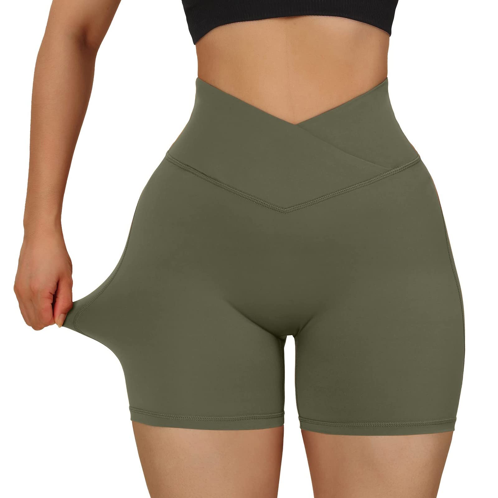 High Waist Lifting Women's Biker Shorts - Tummy Control Workout & Yoga Shorts with V-Cross Waist - Spandex Butt Lifting Shorts for Women (Green, Large) | Perfect for Gym, Running, Cycling & Lounge Wear