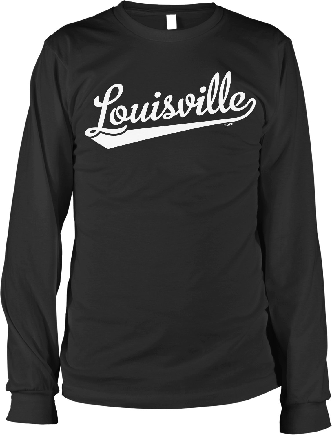 NOFO Clothing Co Louisville Script Baseball Font Men's Long Sleeve Shirt - Vintage Style Comfort Fit Cotton Tee for Casual Wear & Sports Fans