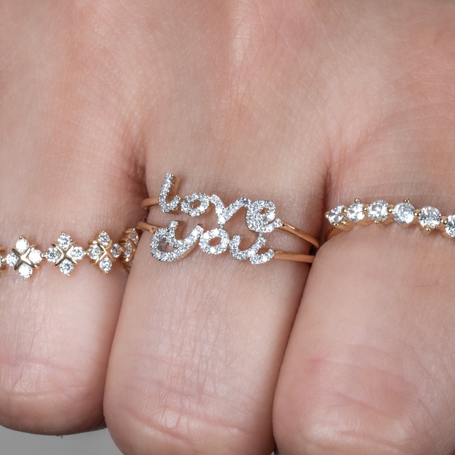 14K Yellow Gold Diamond Love You Script Ring - Elegant & Romantic Jewelry for Anniversaries, Engagements & Special Occasions