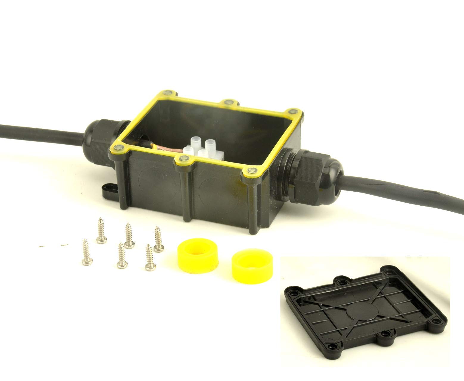 Waterproof Junction Box IP68 - Outdoor Electrical Enclosure with 2-Way M20 Coaxial Cable Connector (4-12mm Wire Range) - Ideal for Outdoor Wiring, Solar Panels & Marine Applications