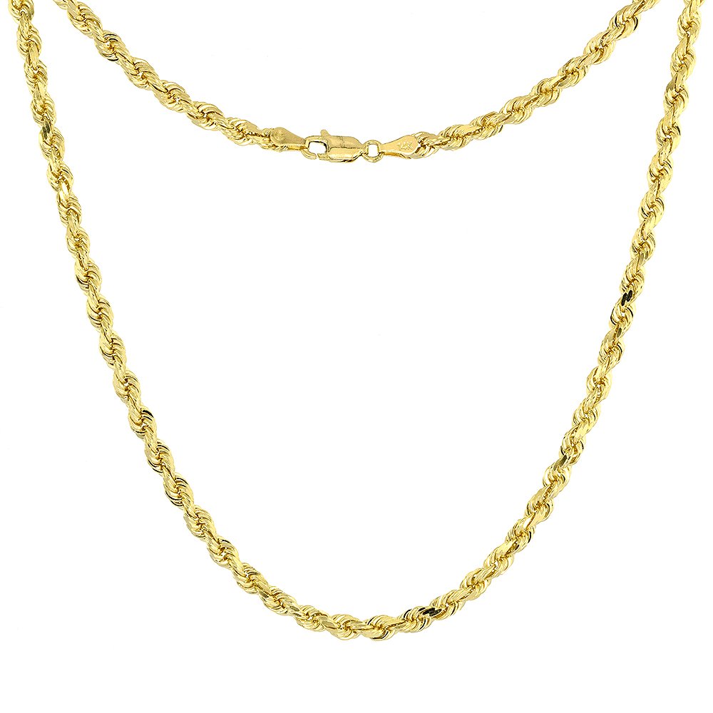 10K Solid Yellow Gold 4mm Diamond Cut Rope Chain Necklace & Bracelet Set for Men and Women (7-30 Inch) - Perfect for Gifts, Anniversaries, and Everyday Luxury Jewelry Wear