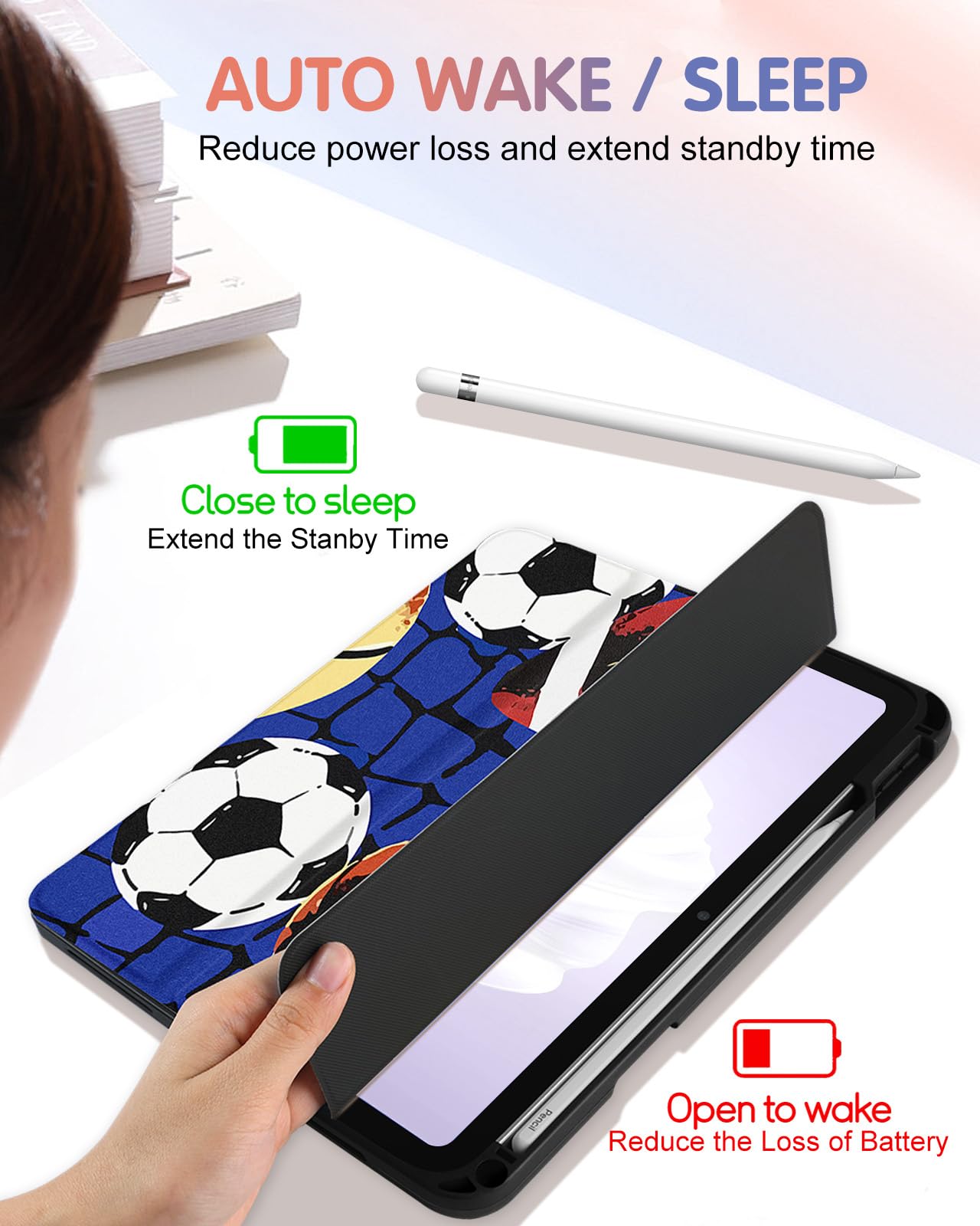 2025 iPad 11th (A16) & iPad 10th Generation Case 10.9 Inch - Cute Basketball Design Folio Cover with Pencil Holder for Men, Boys & Kids | Auto Sleep/Wake Function | Perfect for School, Work & Travel Protection