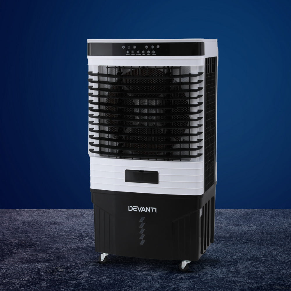 Devanti 60L Portable Evaporative Air Cooler - Energy Efficient Cooling for Home, Office & Outdoor Use - Perfect for Bedrooms, Living Rooms, Patios & Garages
