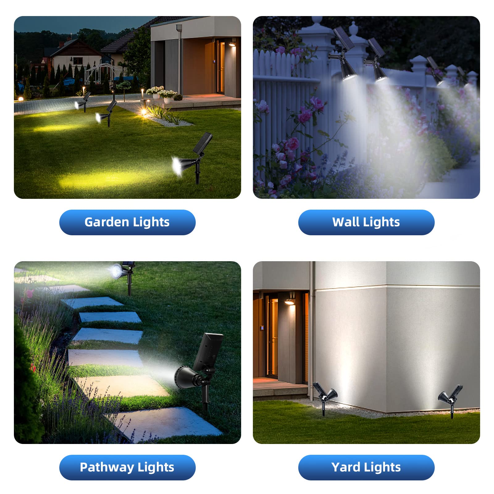 800 Lumen Solar Spot Lights Outdoor Waterproof - Solar Landscape Pathway Lights for Trees, Gardens, and Driveways - Solar Flood Lights for Yard, Patio, and Backyard Security Lighting