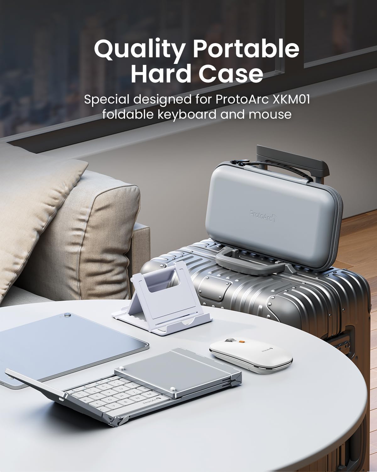 ProtoArc XKM01 Foldable Bluetooth Keyboard and Mouse Combo - Full-Size Portable Wireless Keyboard with 2.4G & Dual Bluetooth for Laptop, iPad, Tablet - White Silver - Perfect for Business Travel & Mobile Office Use