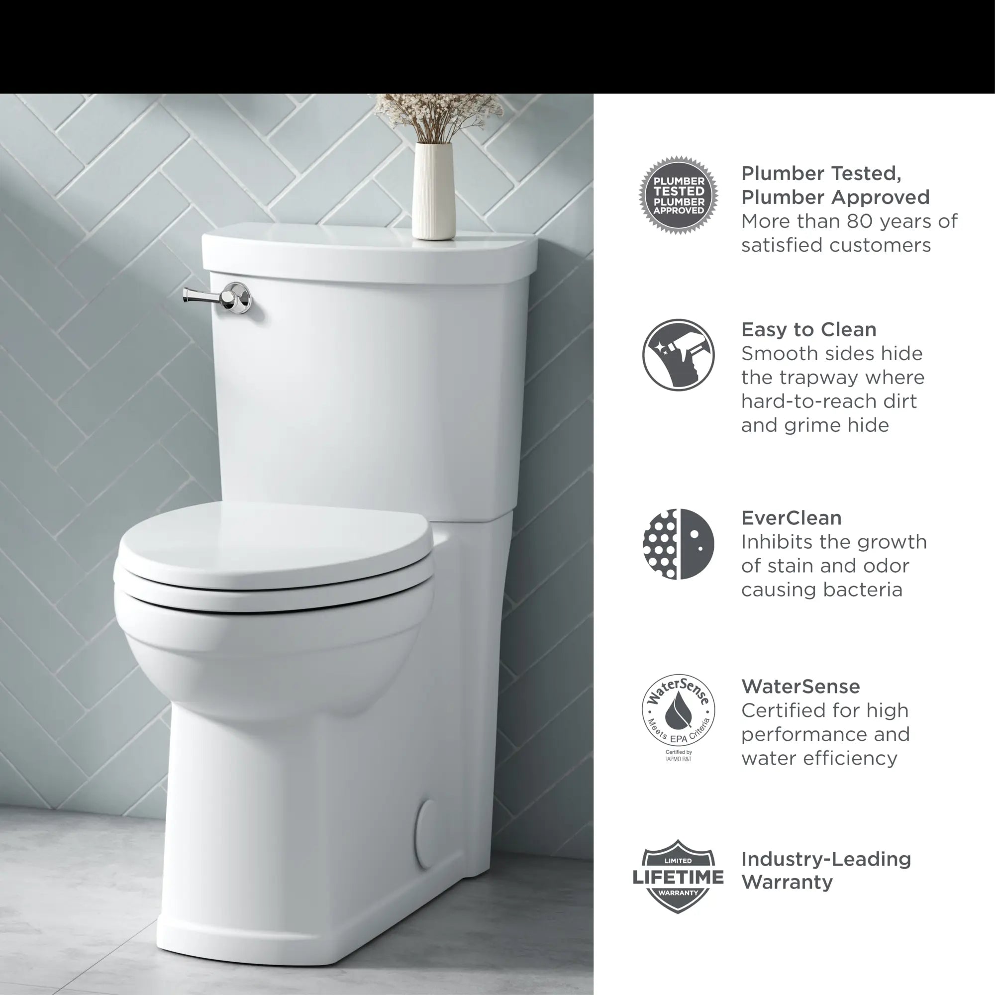 Estate® Skirted Two-Piece 1.28 GPF/4.8 LPF Elongated Toilet with Soft-Close Seat - Water Efficient Chair Height Bathroom Toilet for Modern Homes & Commercial Spaces