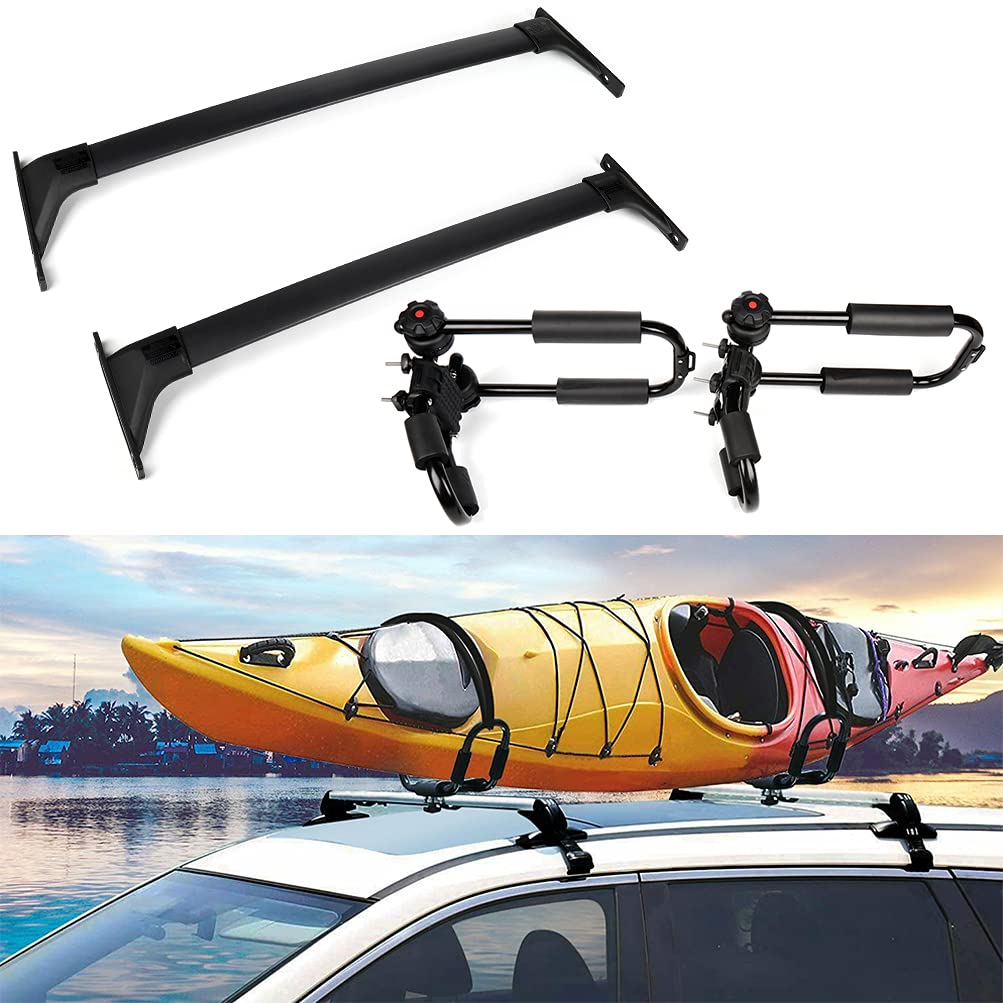 Aintier Universal Roof Rack Crossbars with J-Bar Kayak Carrier - Compatible with Toyota RAV4 2019 - Heavy Duty Cargo Luggage Rack System for SUVs - Perfect for Road Trips, Camping Gear & Outdoor Adventures