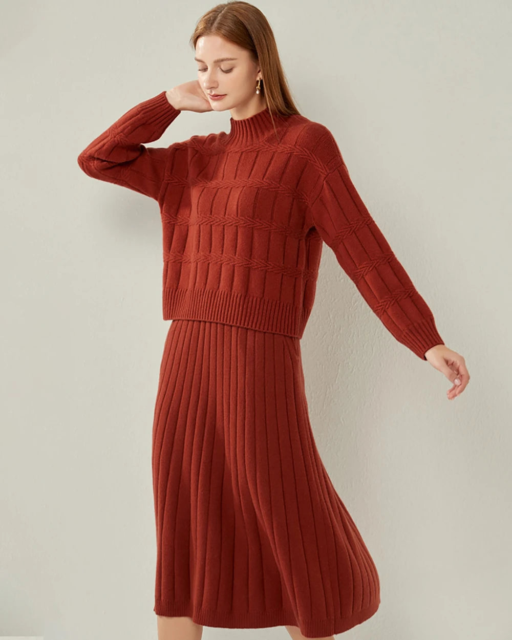 Luxury Textured Mock Neck Cashmere Sweater for Women - Soft & Warm Winter Pullover - Perfect for Office, Date Night & Holiday Outfits