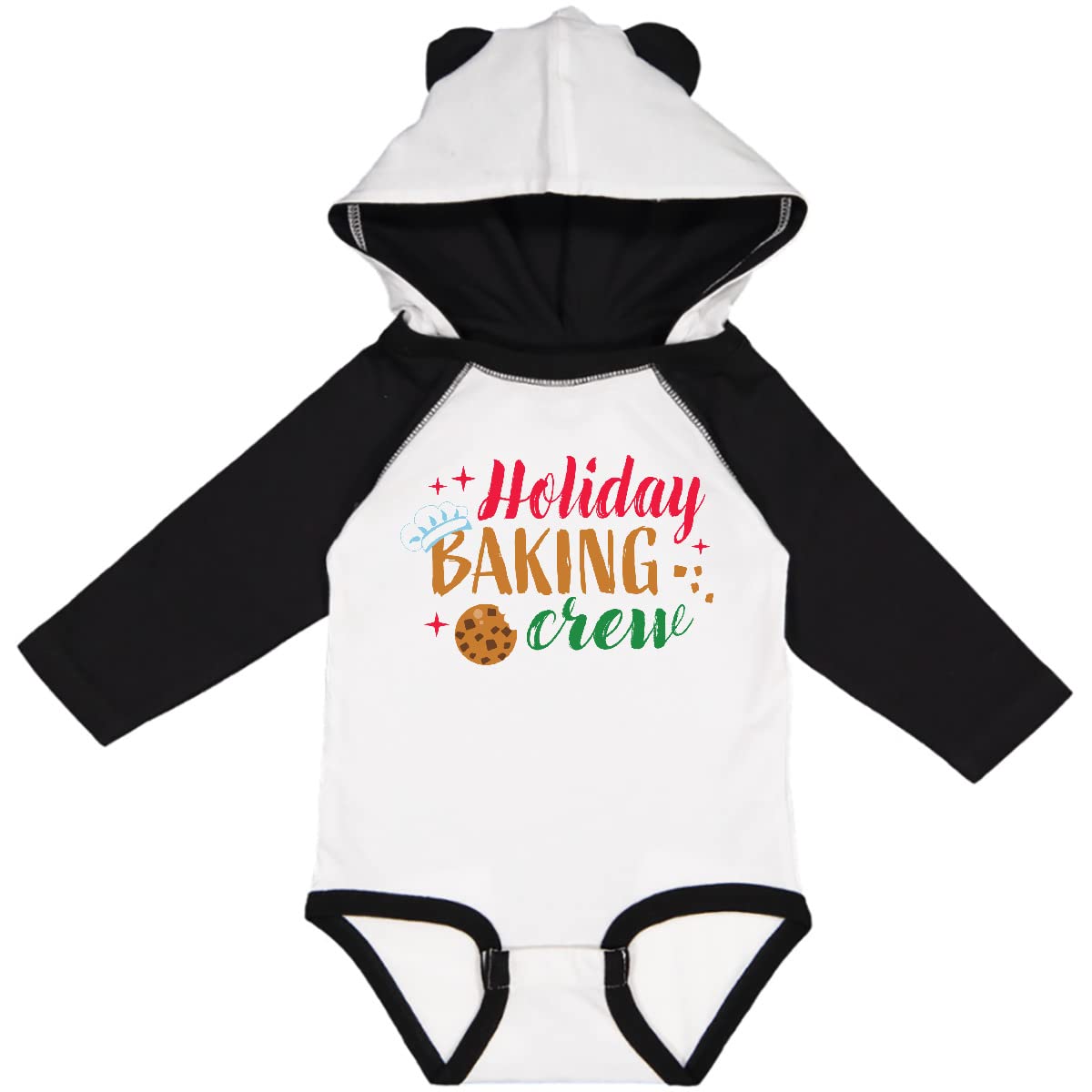 Inktastic Christmas Holiday Baking Crew with Cookie and Chef Long Sleeve Creeper - Festive Baking Outfit for Baby & Toddler - Perfect for Holiday Baking Parties, Family Gatherings & Christmas Photos