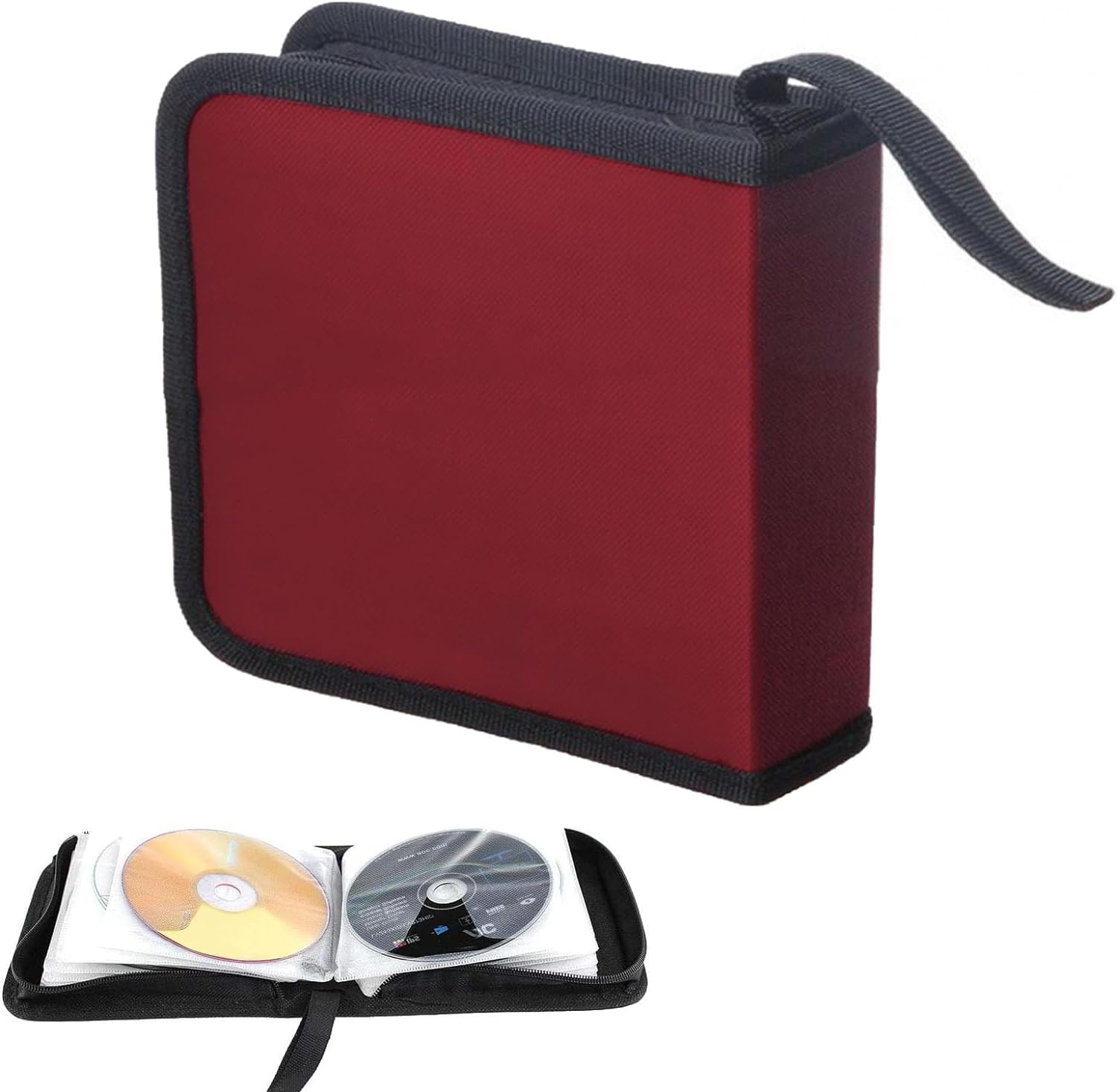 Red CD DVD Storage Bag - Holds 40 Discs, Portable Organizer for Car & Home - Perfect for Travel, Music Lovers & Office Use