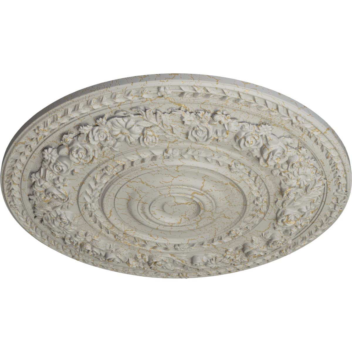 Ekena Millwork CM33ROPCC 33.875-Inch Rose Ceiling Medallion - Hand-Painted Pot of Cream Crackle Finish - Fits 13.5-Inch Canopies - Perfect for Victorian Home Decor & Dining Room Lighting Accents