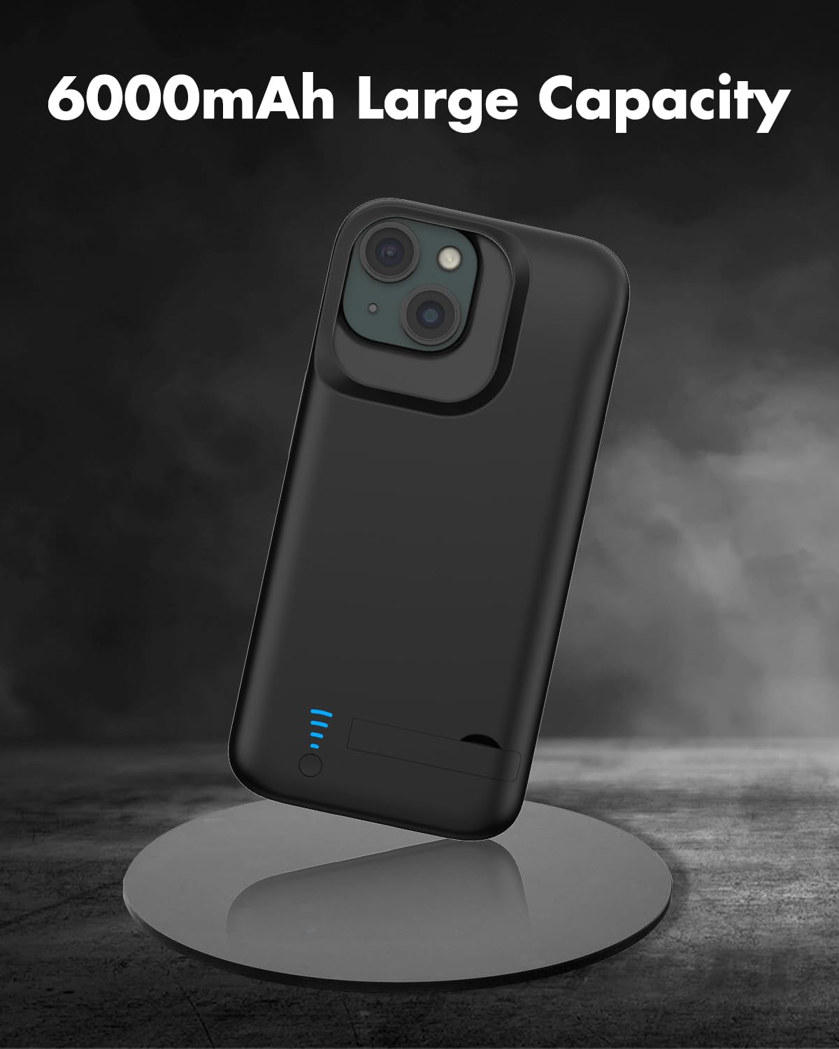 Gladgogo iPhone 15 Battery Case 6000mAh - Rechargeable External Charger Case with Stand for Apple iPhone 15 (6.1 Inch) - Perfect for Travel, Work & Long Battery Life